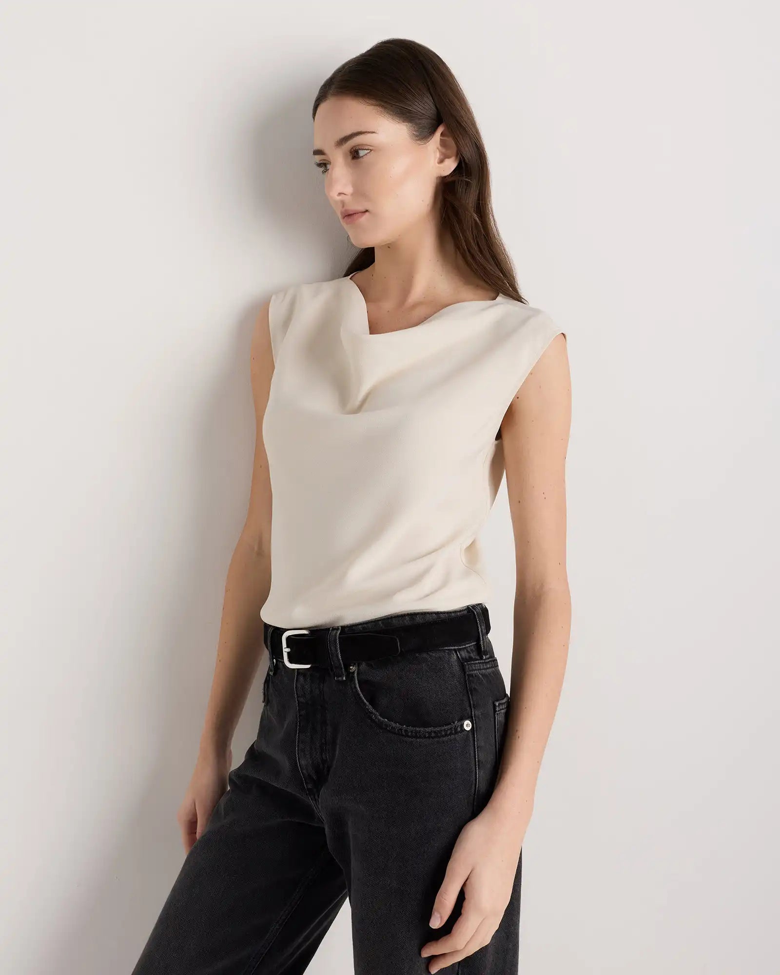 Draped Matte Cowl Neck Tank