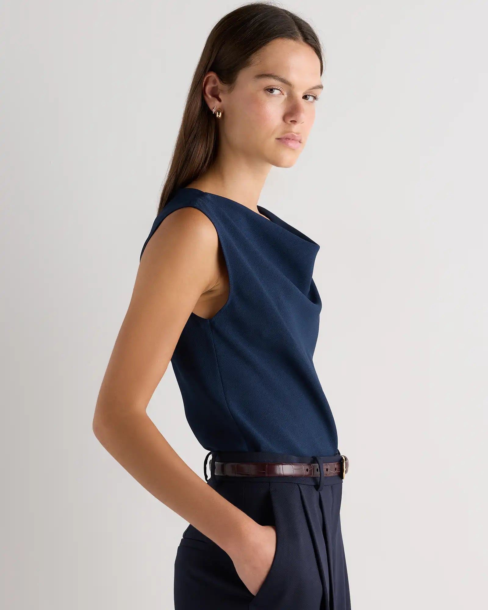 Draped Matte Cowl Neck Tank