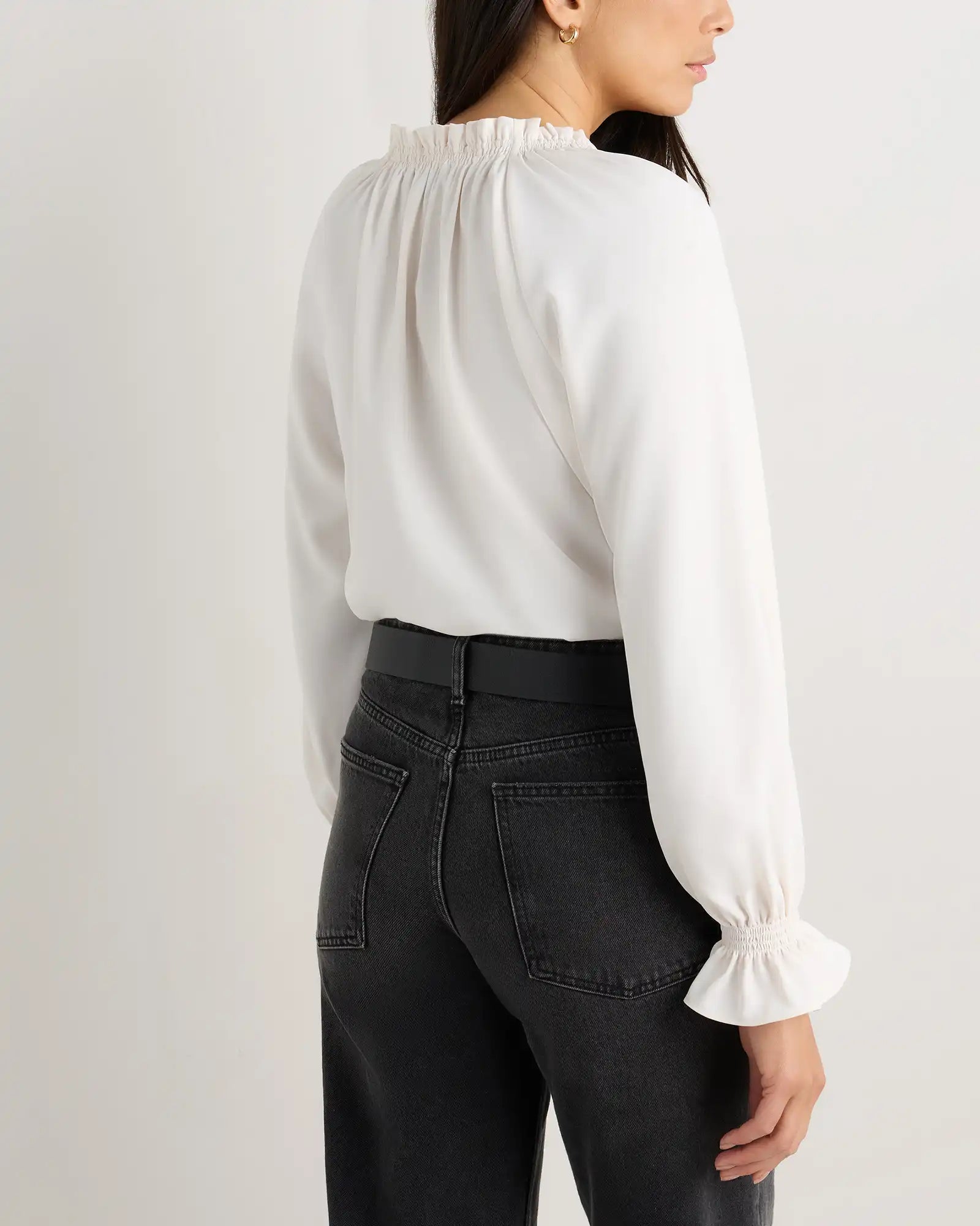 Drapey Chiffon Split Neck Long Sleeve Blouse