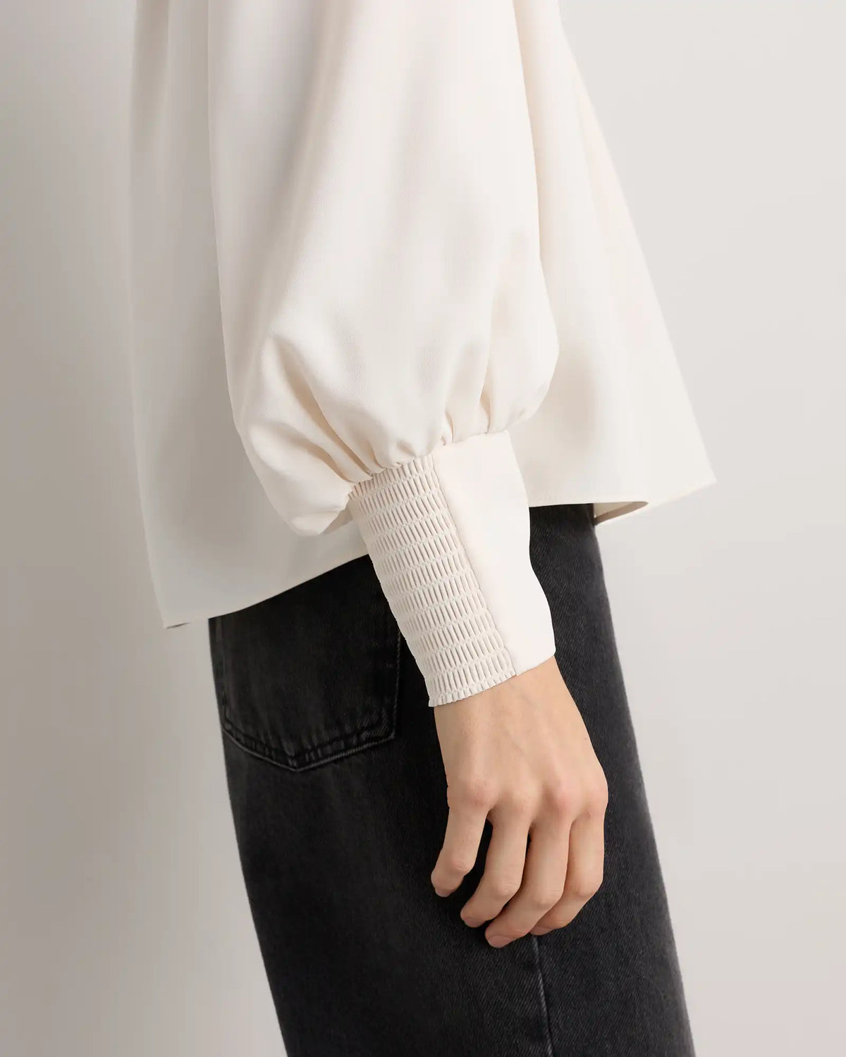 Drapey Chiffon Mock Neck Long Sleeve Blouse