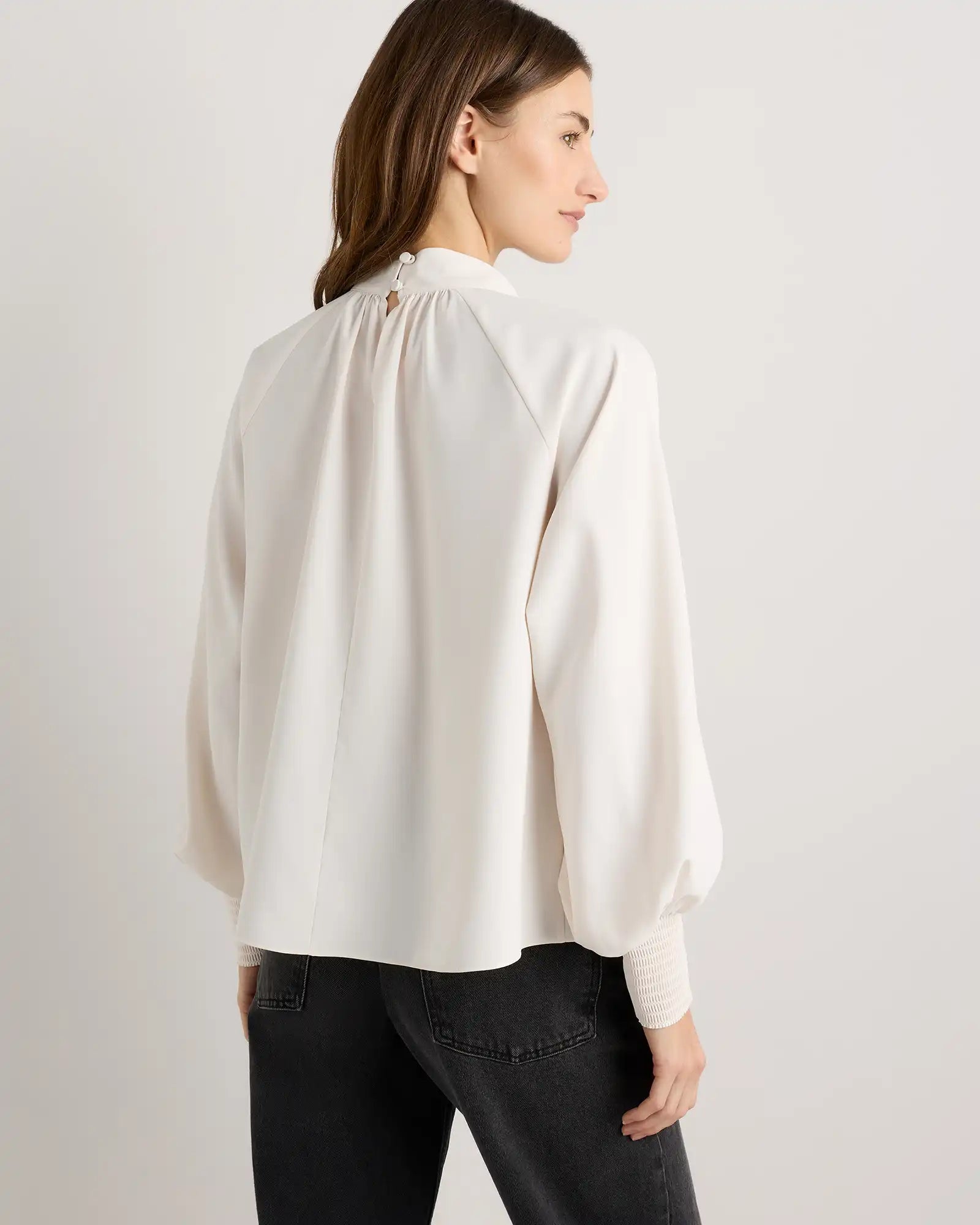 Drapey Chiffon Mock Neck Long Sleeve Blouse