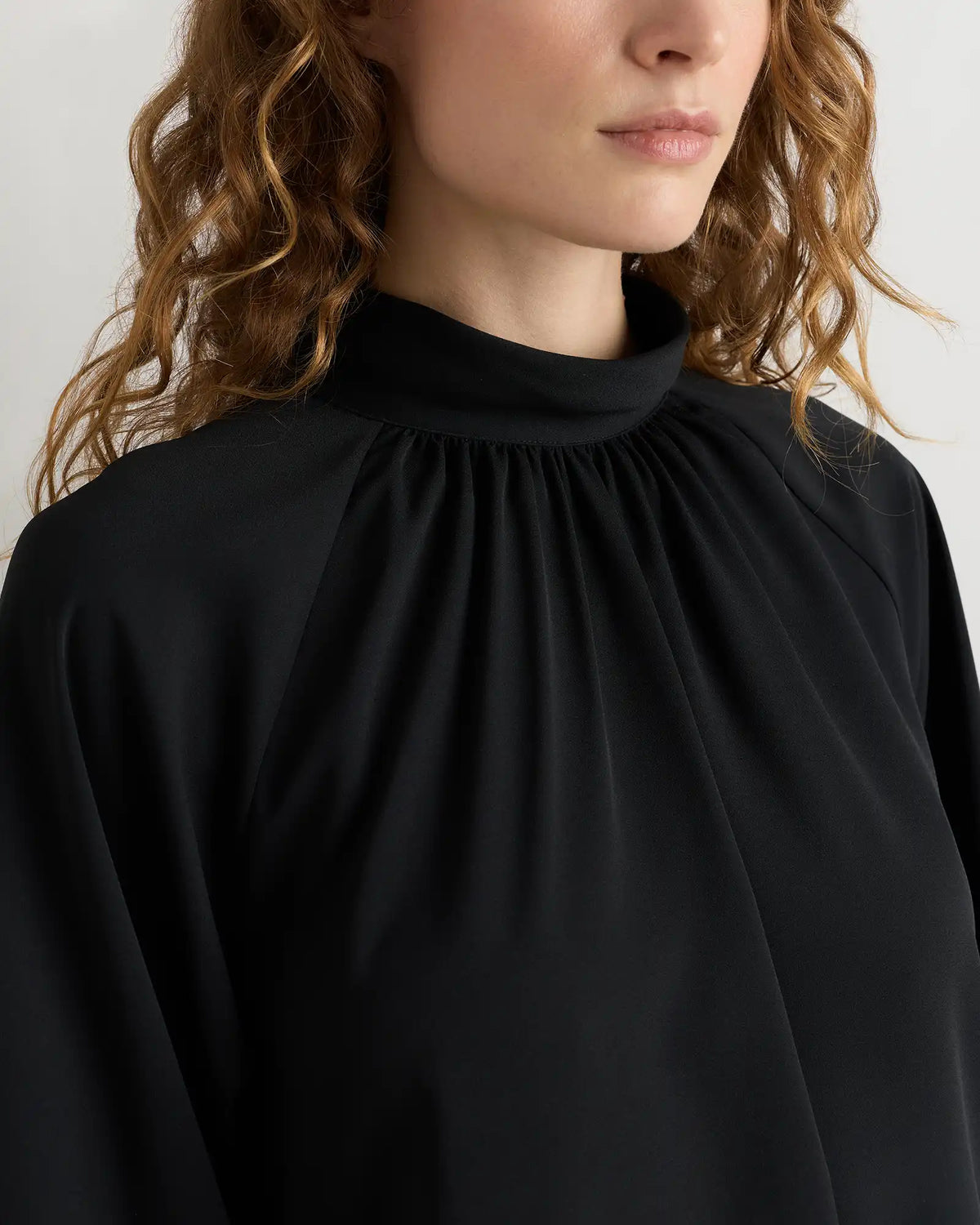 Drapey Chiffon Mock Neck Long Sleeve Blouse