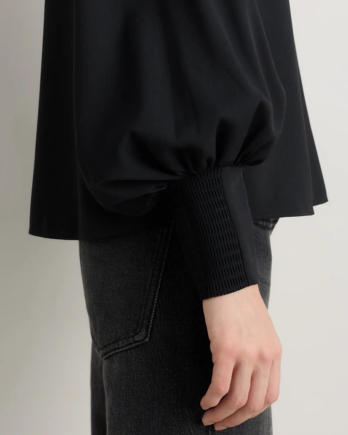 Drapey Chiffon Mock Neck Long Sleeve Blouse