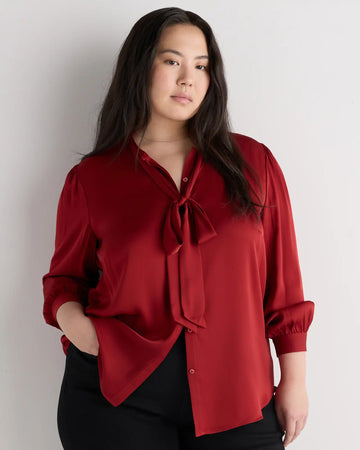 Washable Stretch Silk Tie Neck Blouse