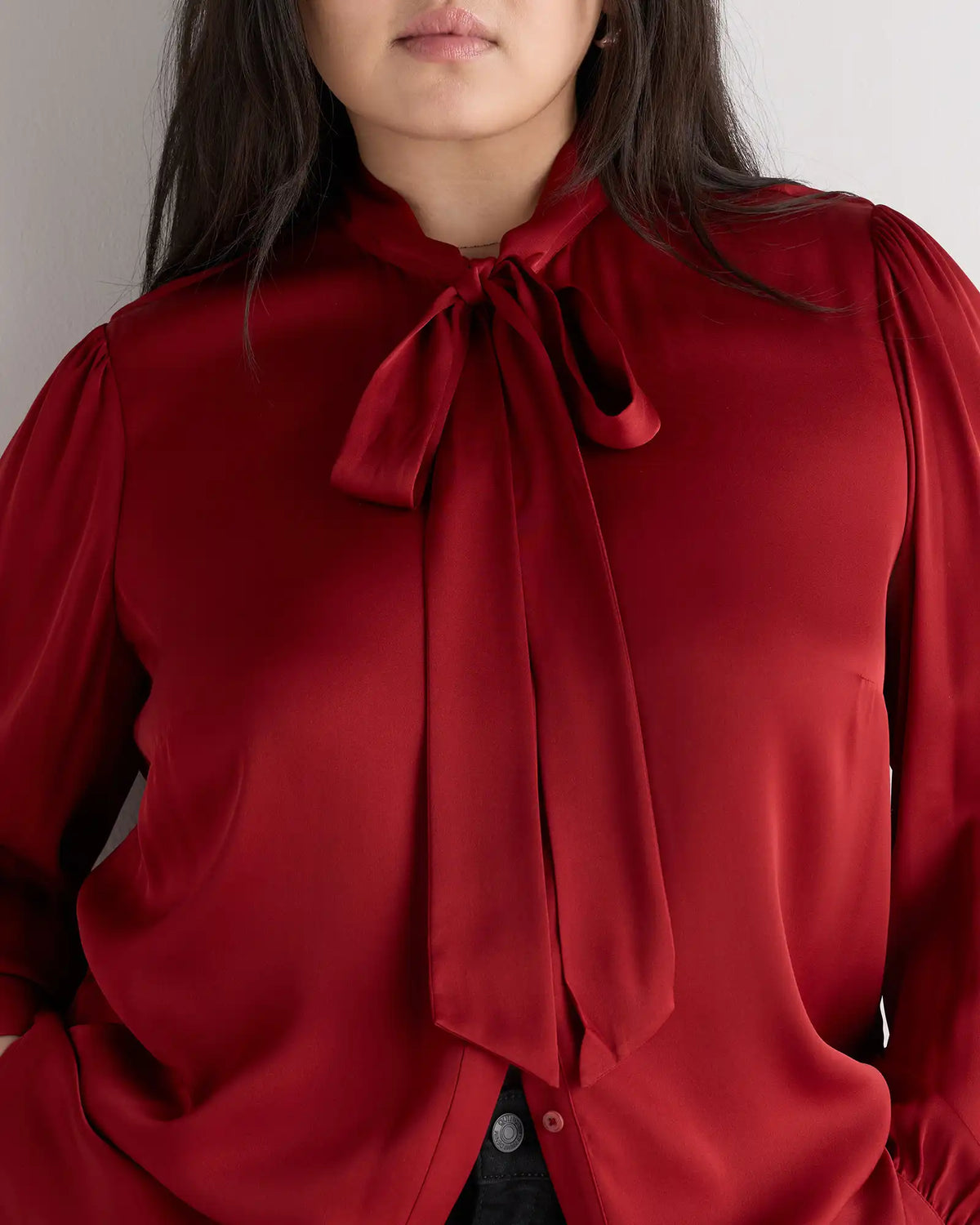 Washable Stretch Silk Tie Neck Blouse