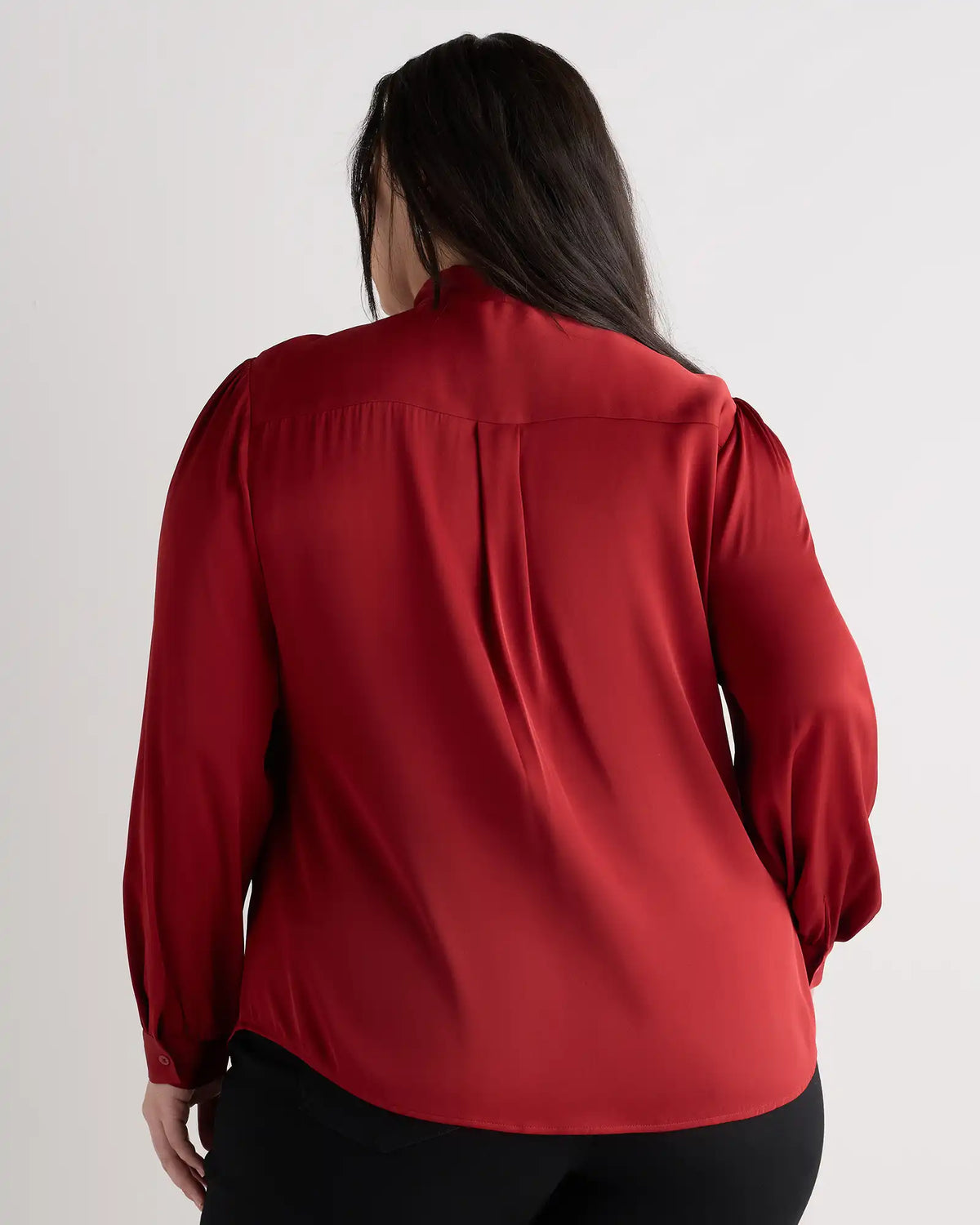 Washable Stretch Silk Tie Neck Blouse