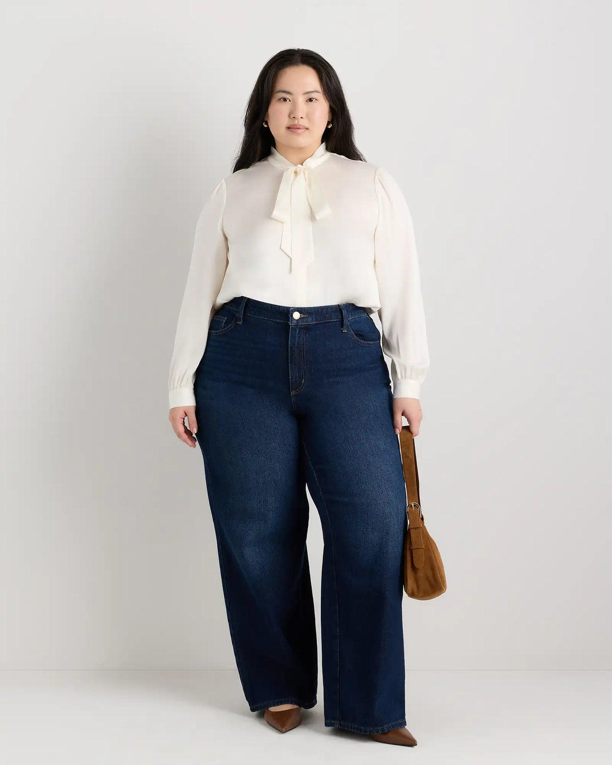 Washable Stretch Silk Tie Neck Blouse