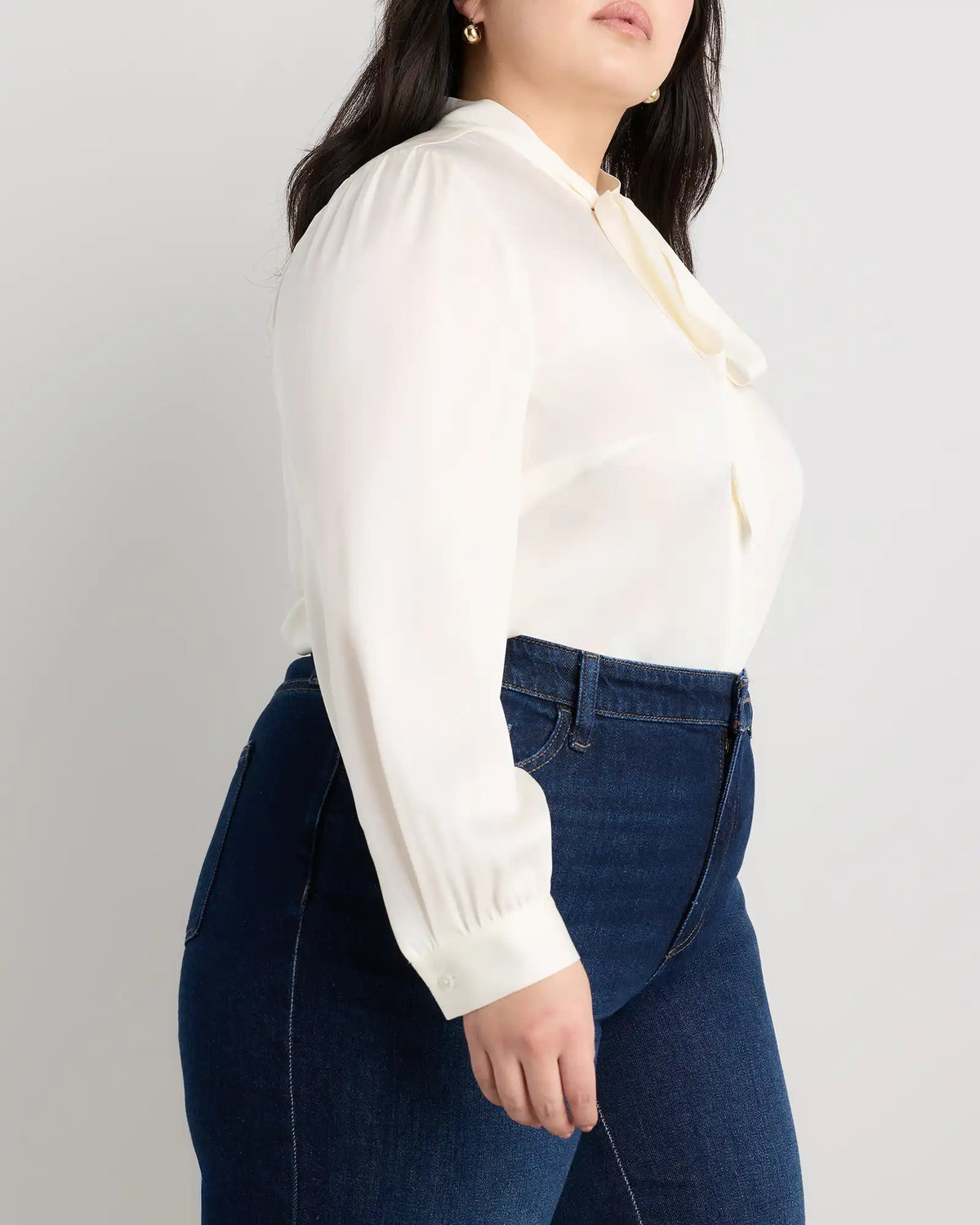 Washable Stretch Silk Tie Neck Blouse
