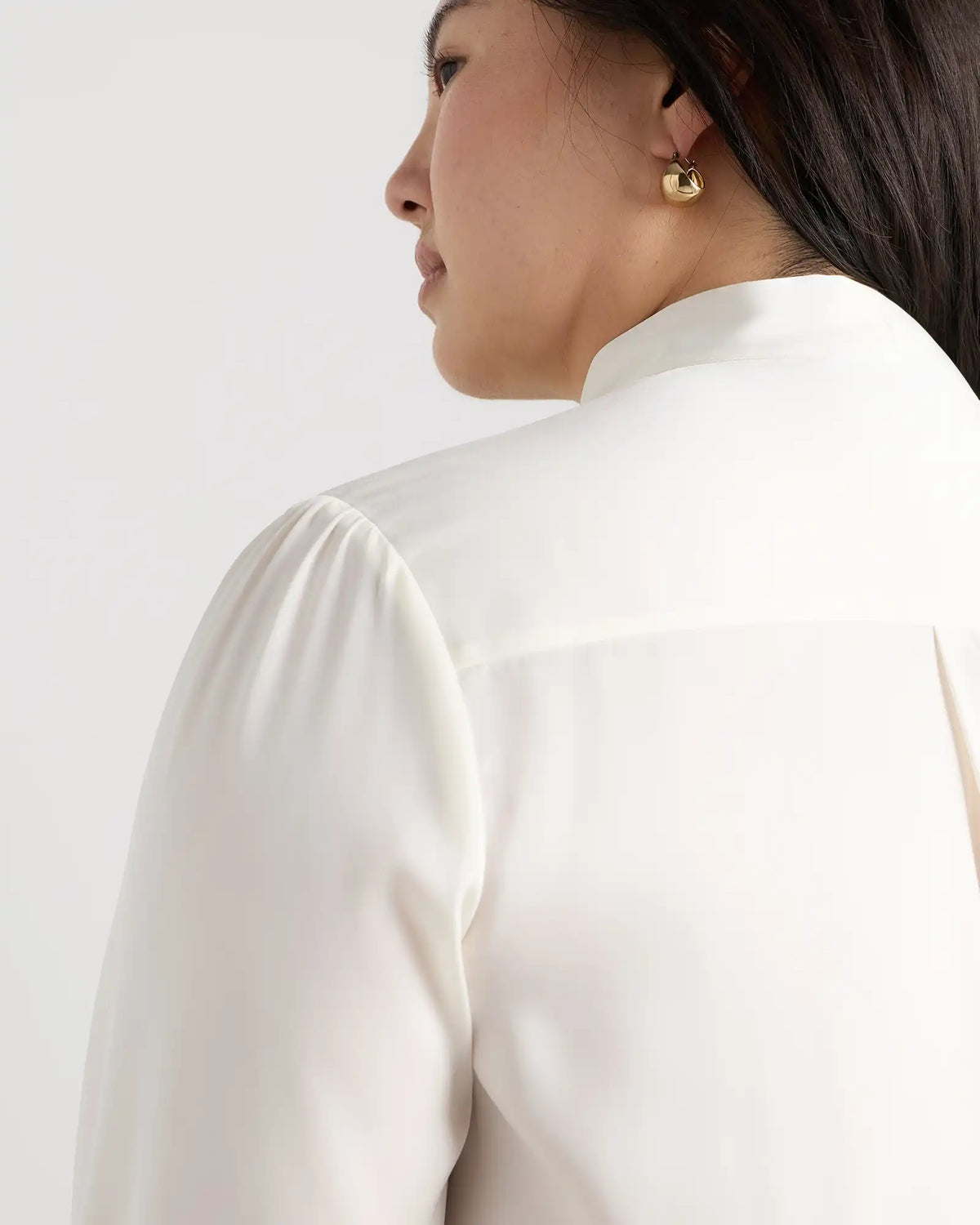 Washable Stretch Silk Tie Neck Blouse