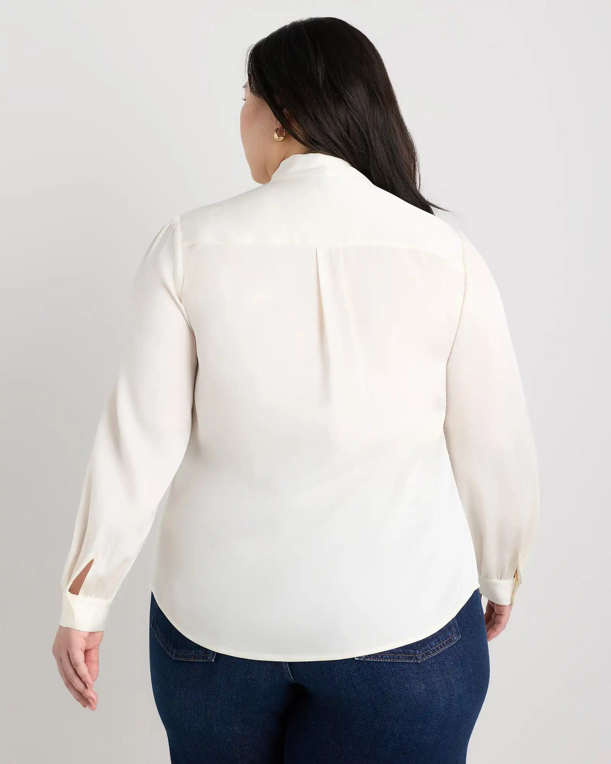 Washable Stretch Silk Tie Neck Blouse