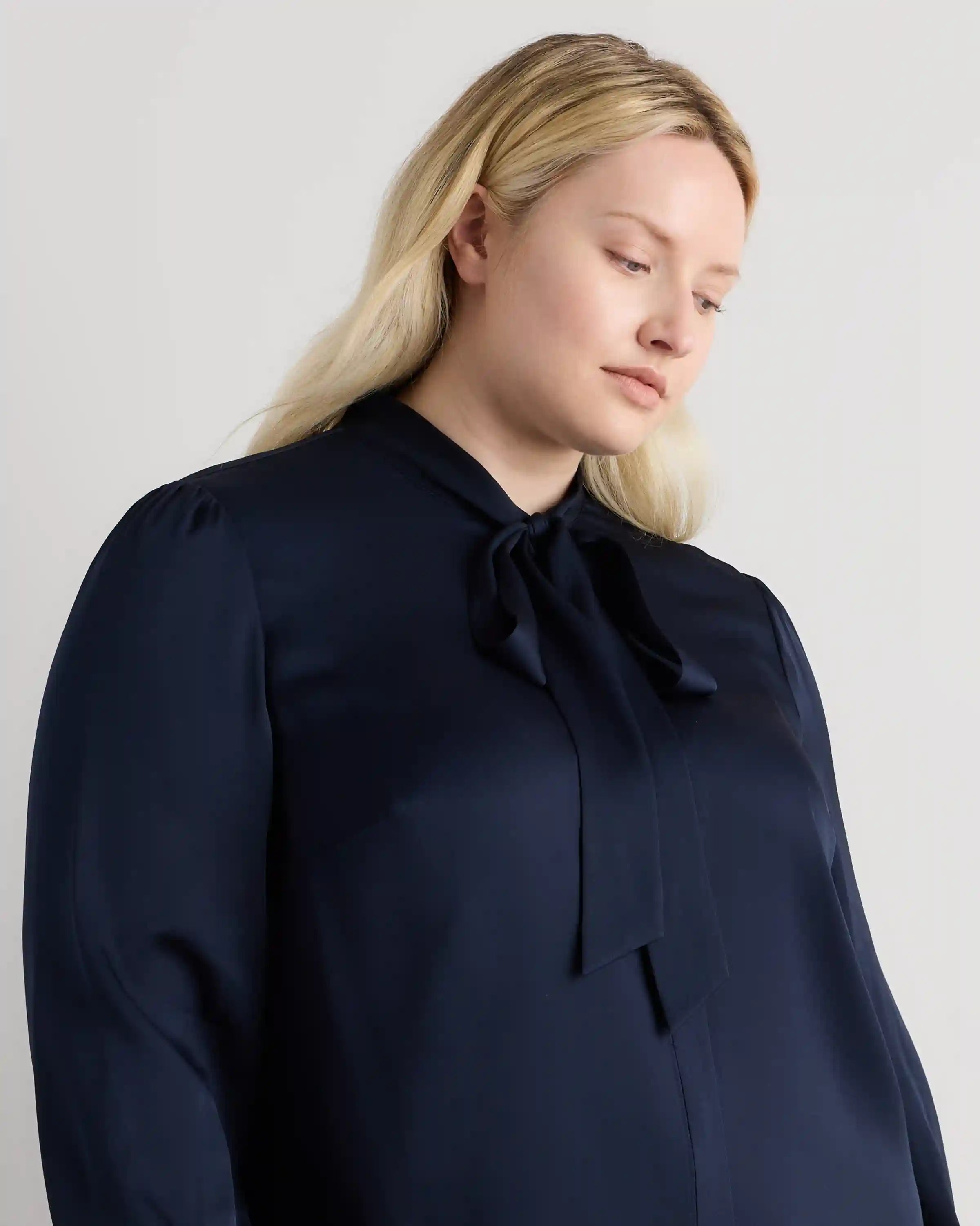 Washable Stretch Silk Tie Neck Blouse