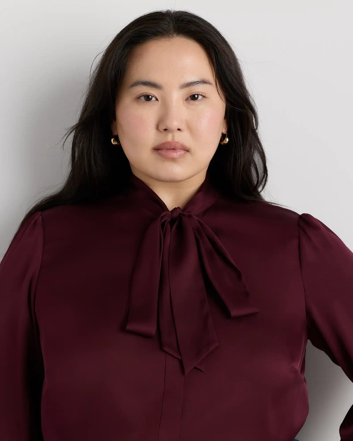 Washable Stretch Silk Tie Neck Blouse
