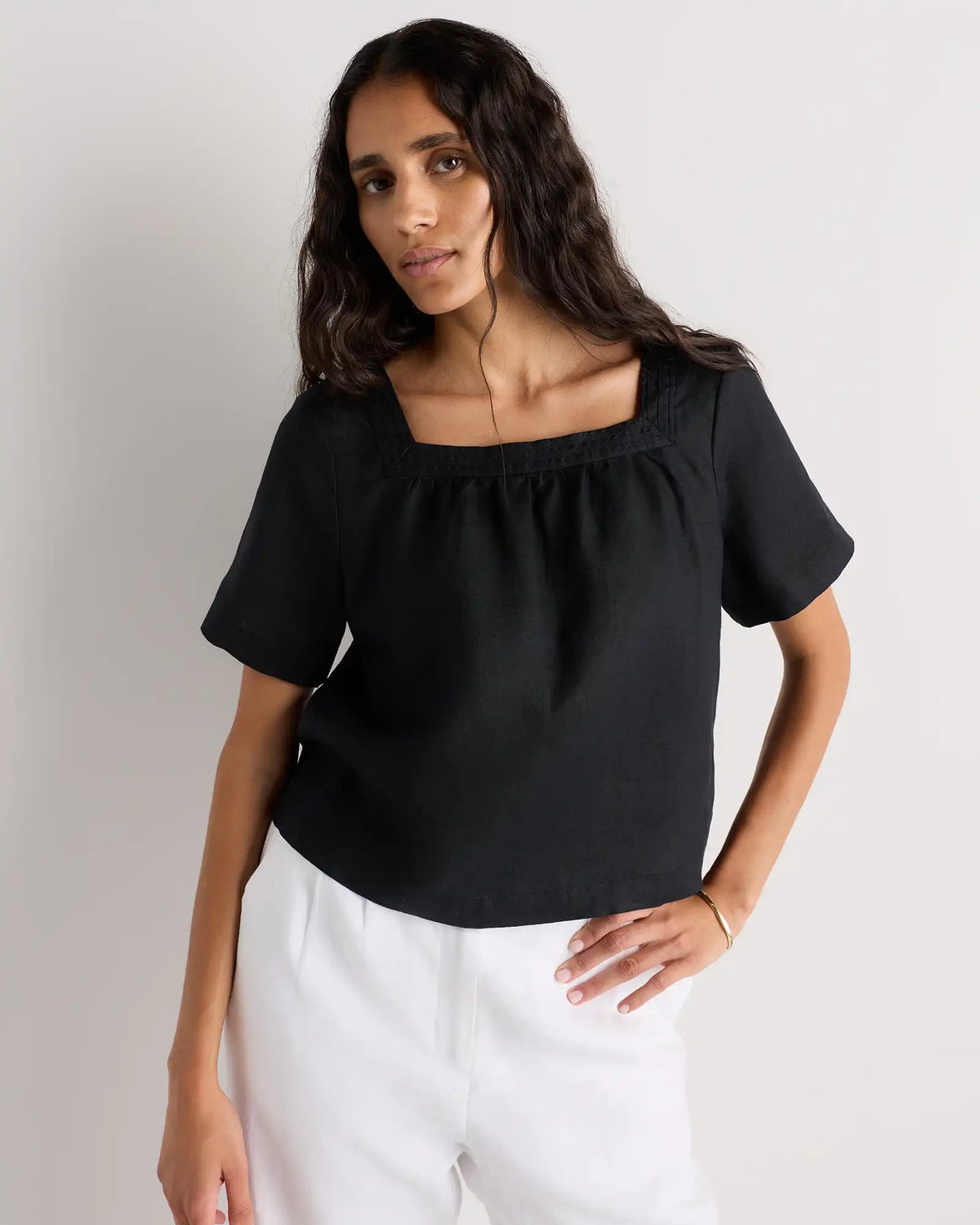 100% European Linen Square Neck Swing Top