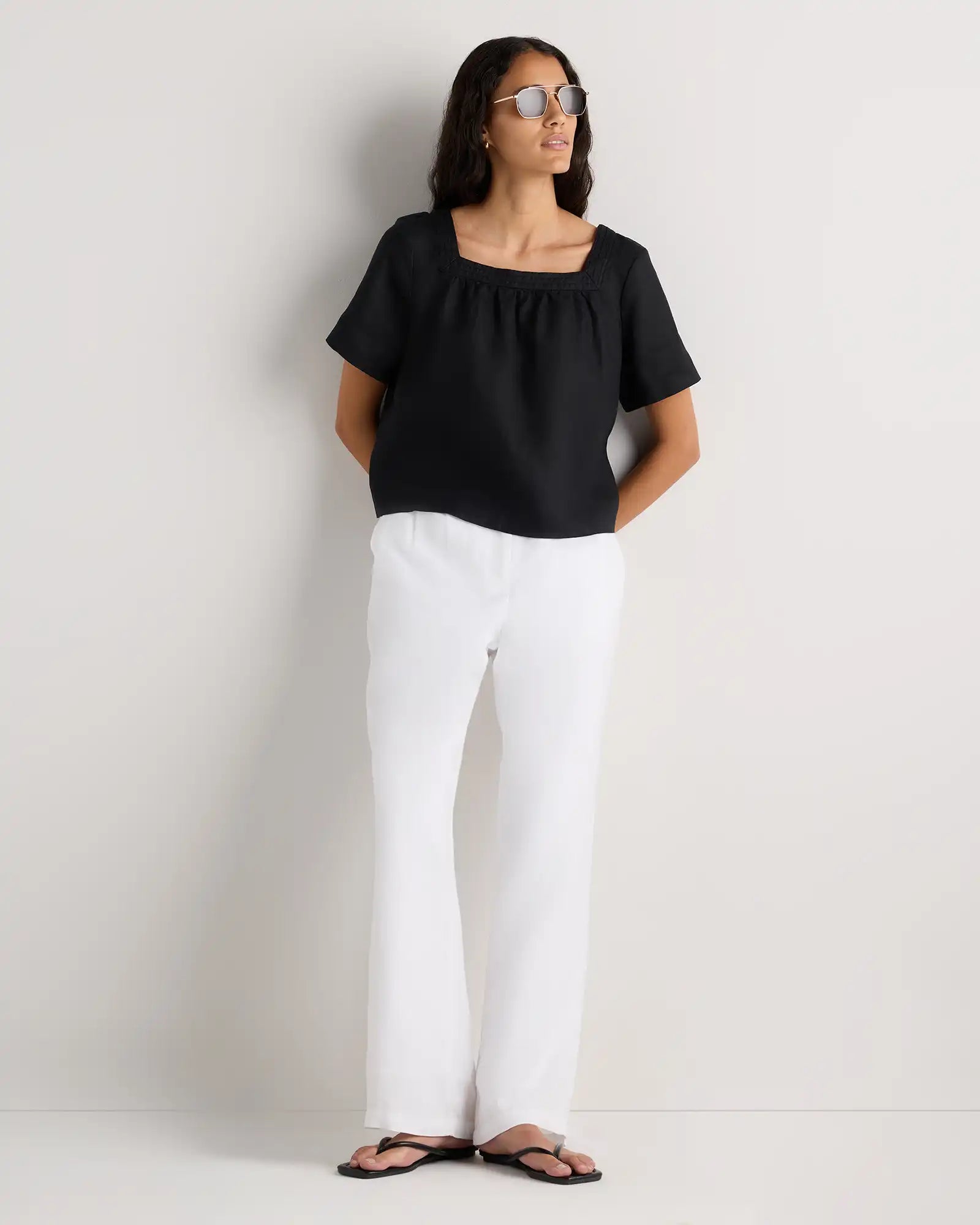 100% European Linen Square Neck Swing Top