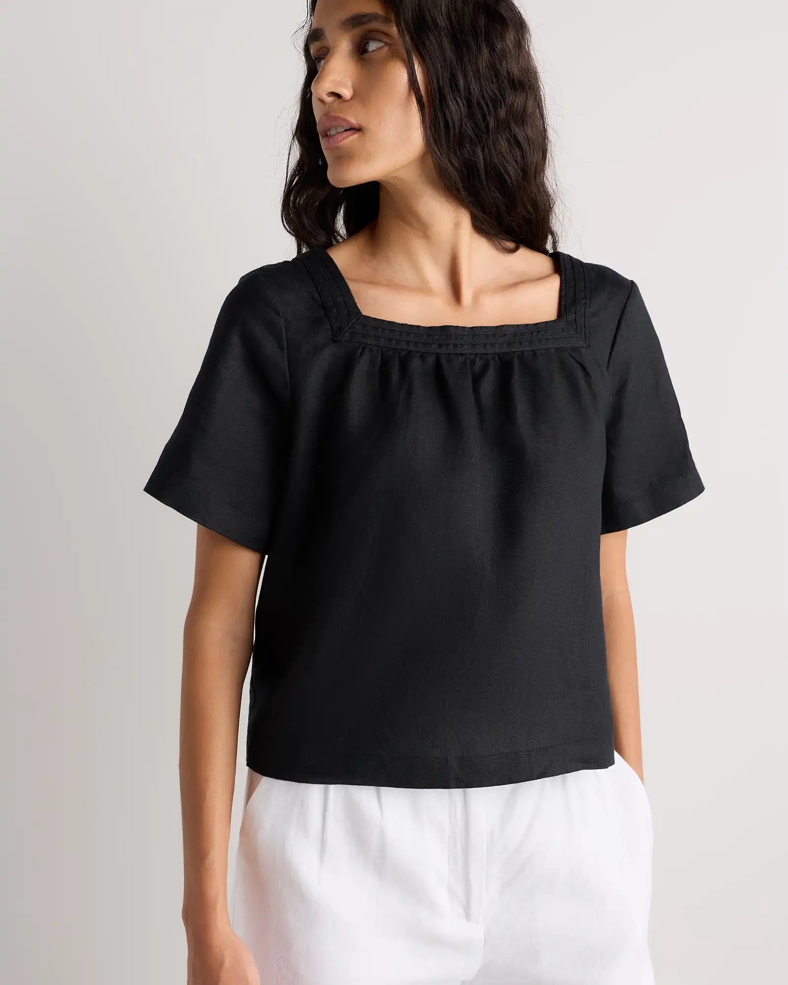 100% European Linen Square Neck Swing Top