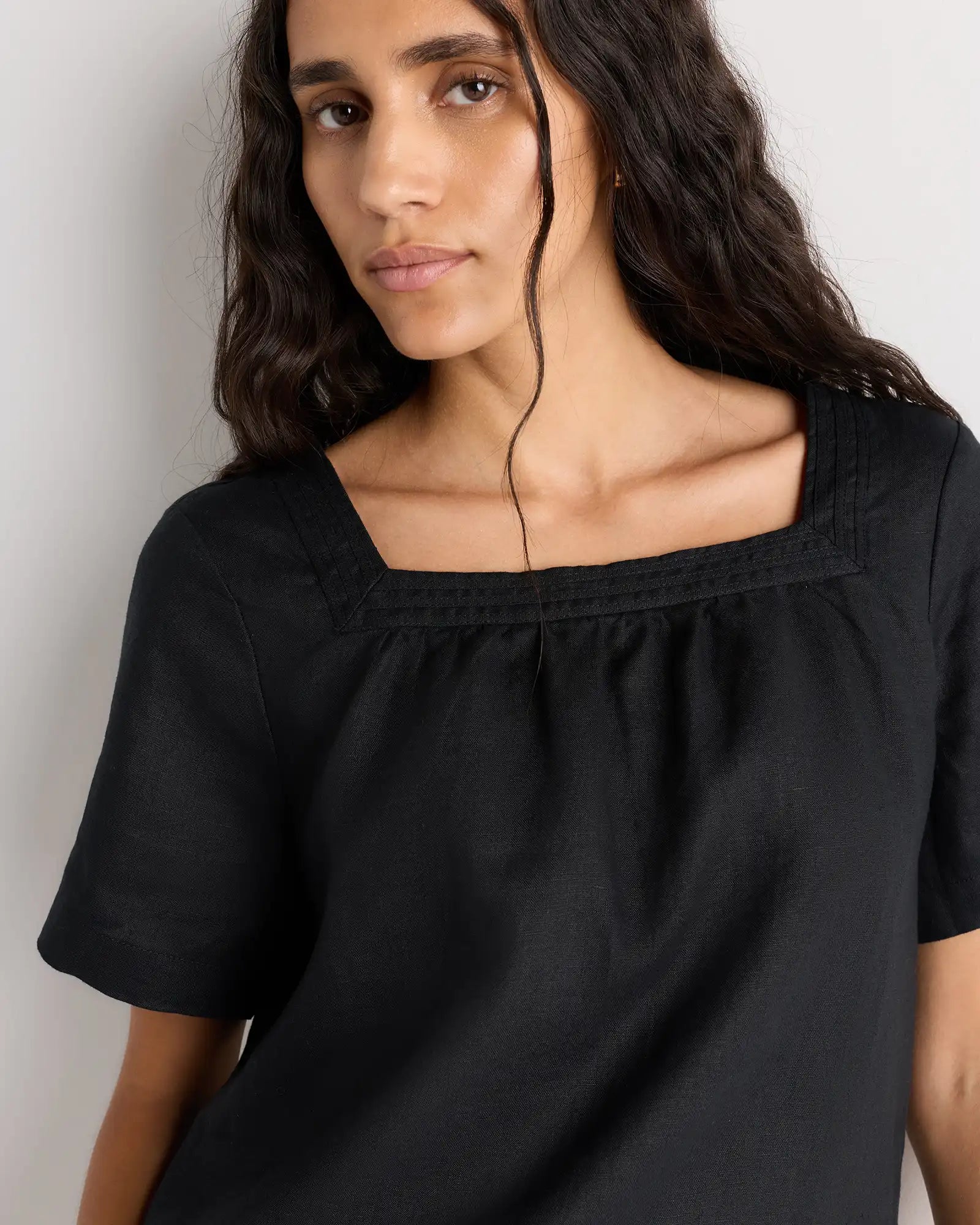 100% European Linen Square Neck Swing Top