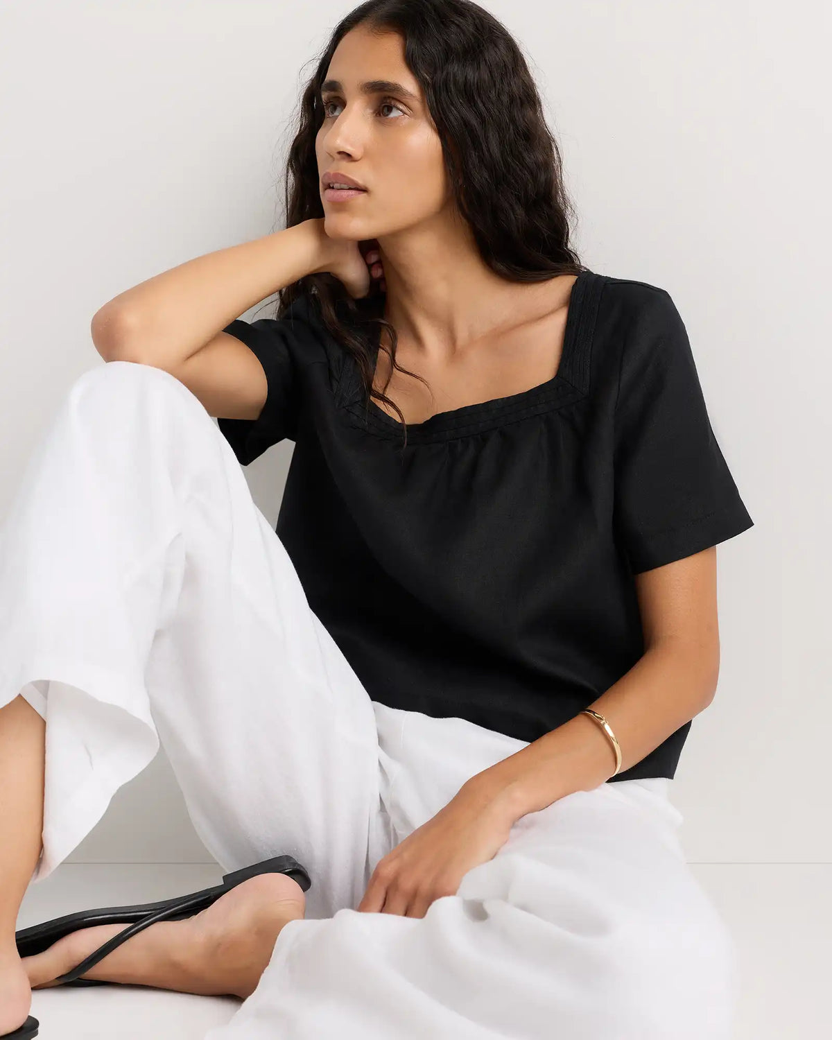 100% European Linen Square Neck Swing Top