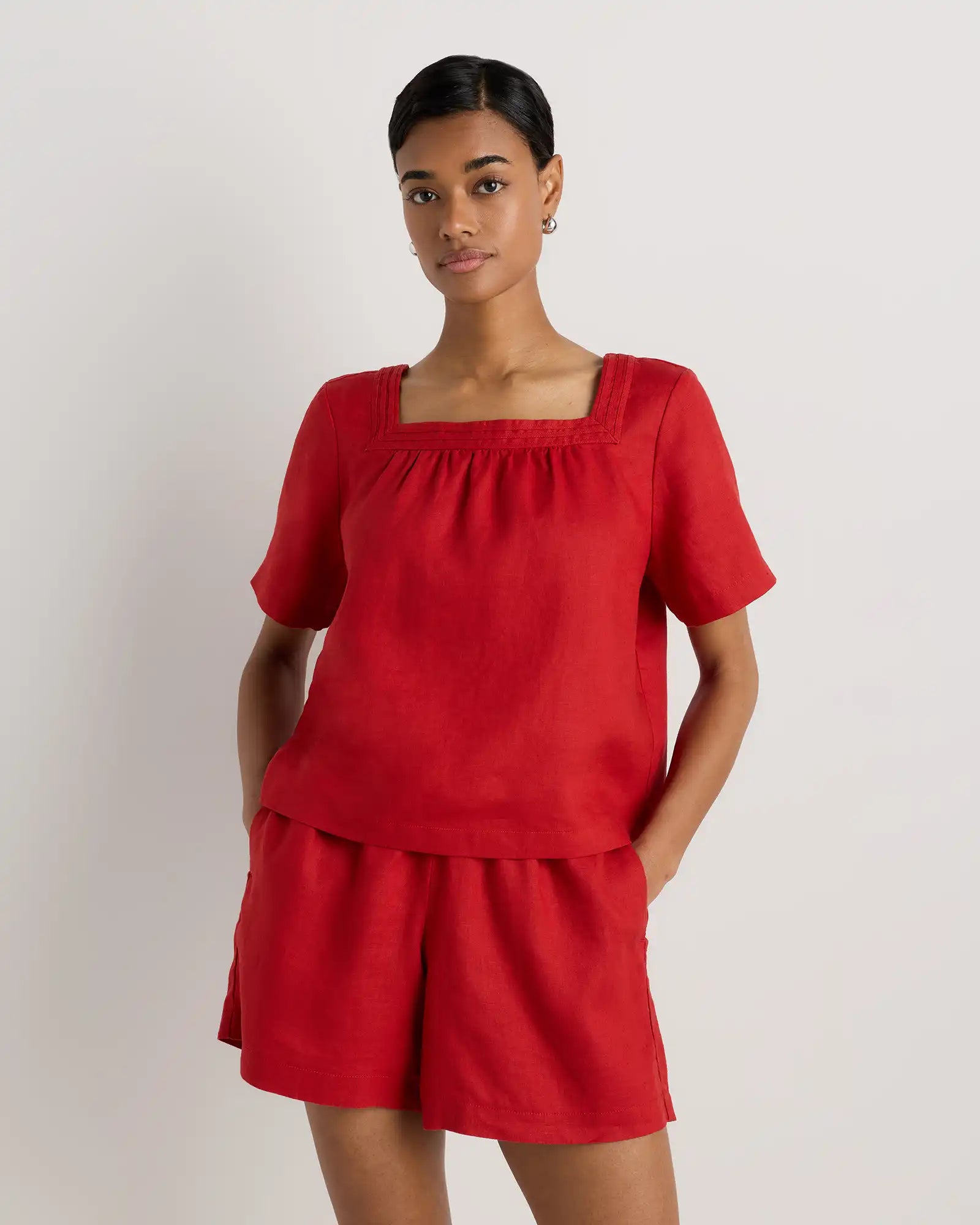 100% European Linen Square Neck Swing Top