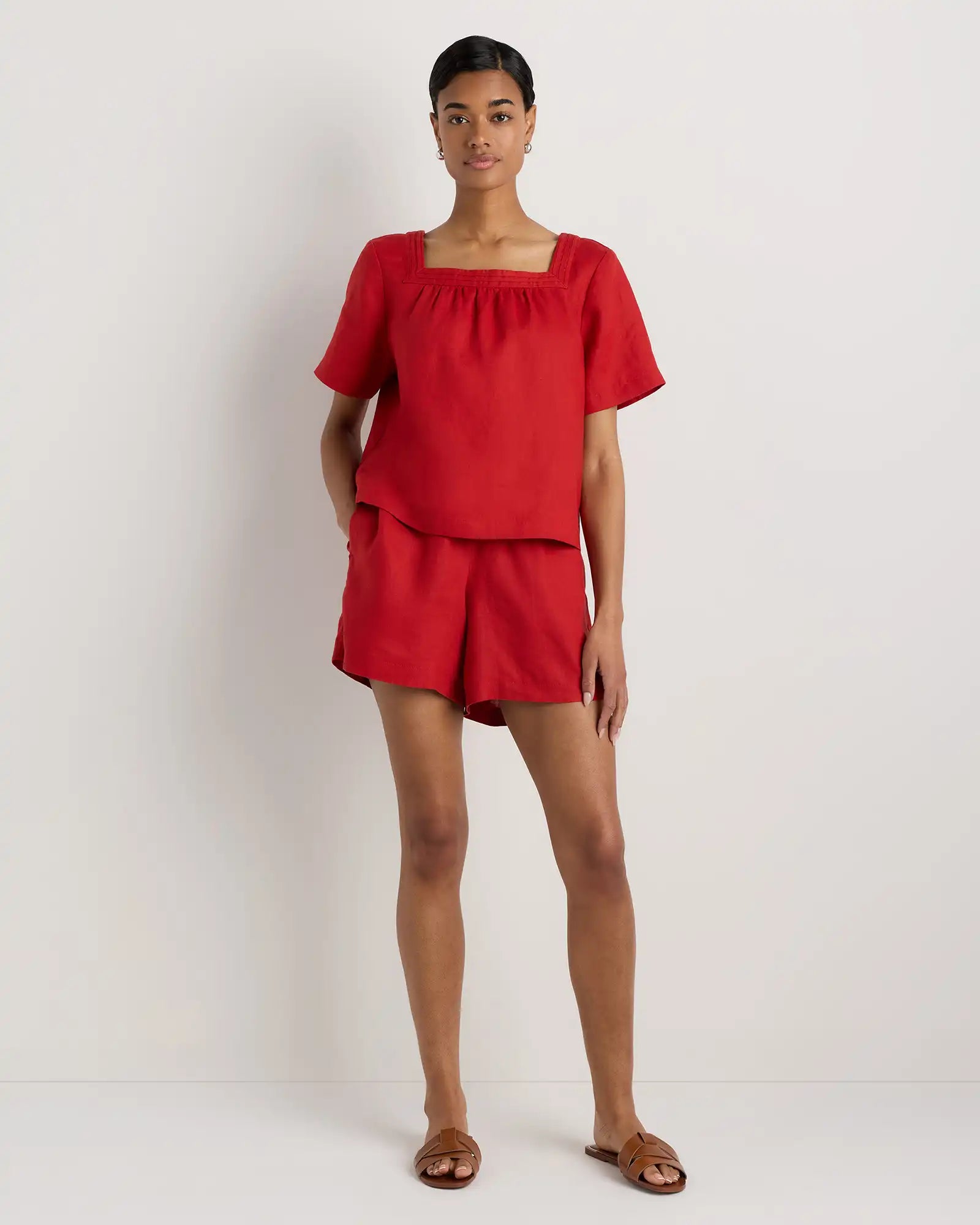 100% European Linen Square Neck Swing Top