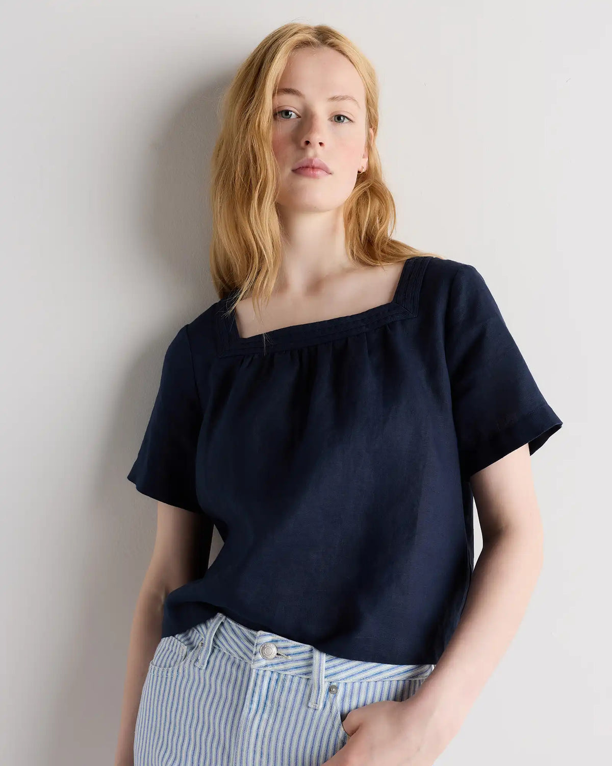 100% European Linen Square Neck Swing Top
