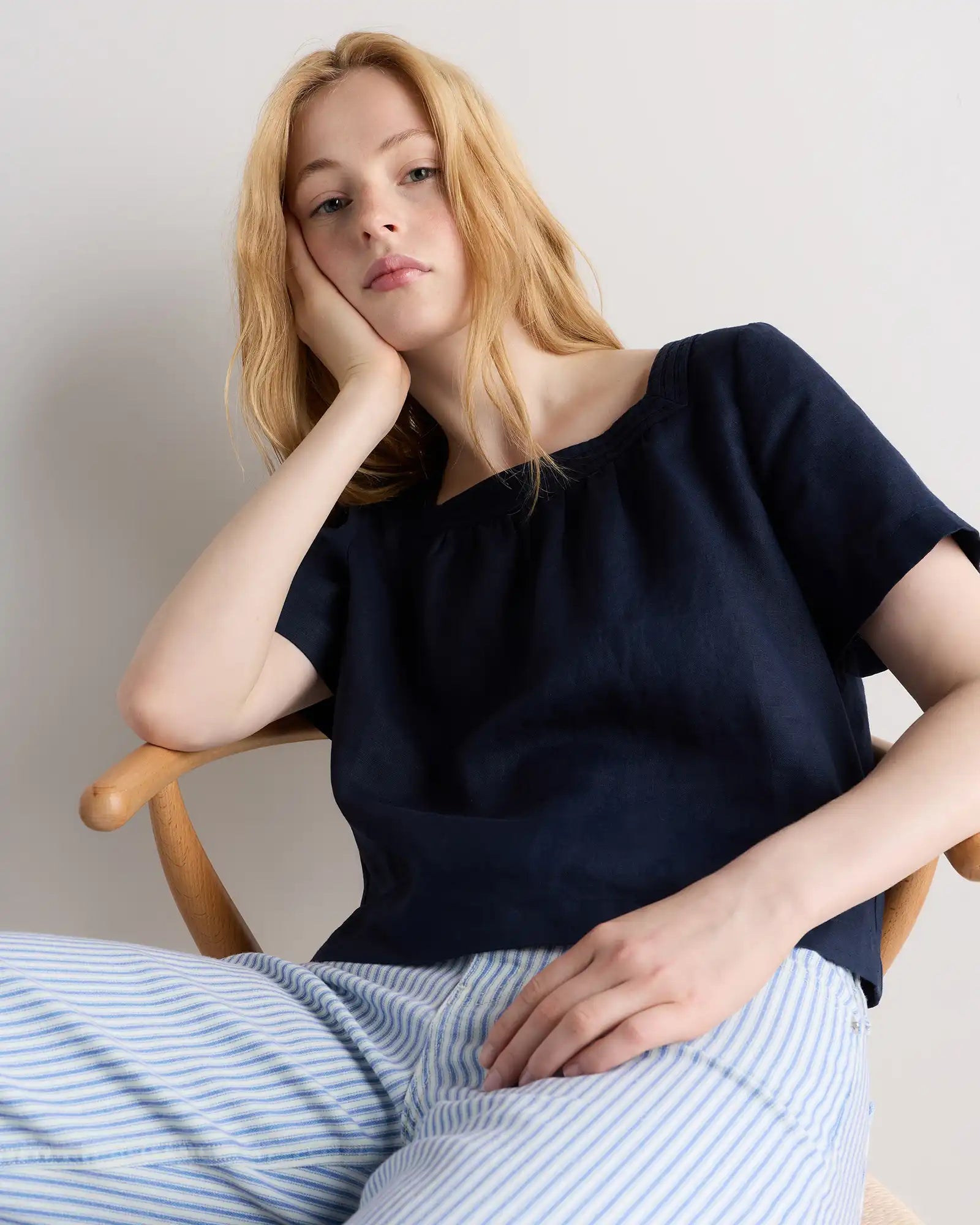100% European Linen Square Neck Swing Top