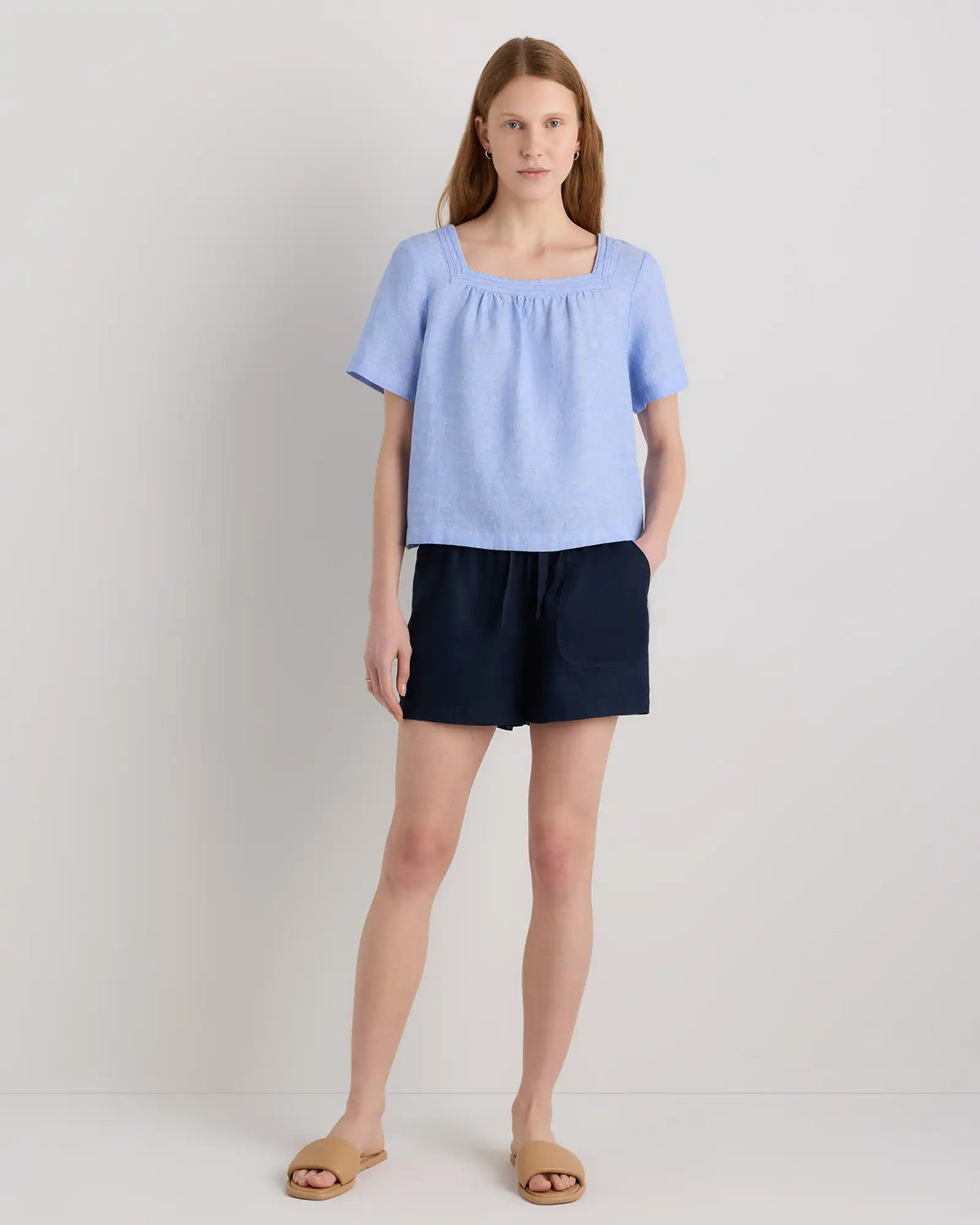 100% European Linen Square Neck Swing Top