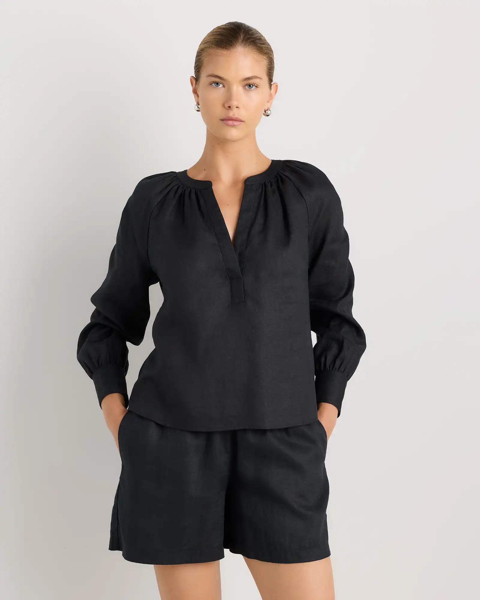 100% European Linen Peasant Top