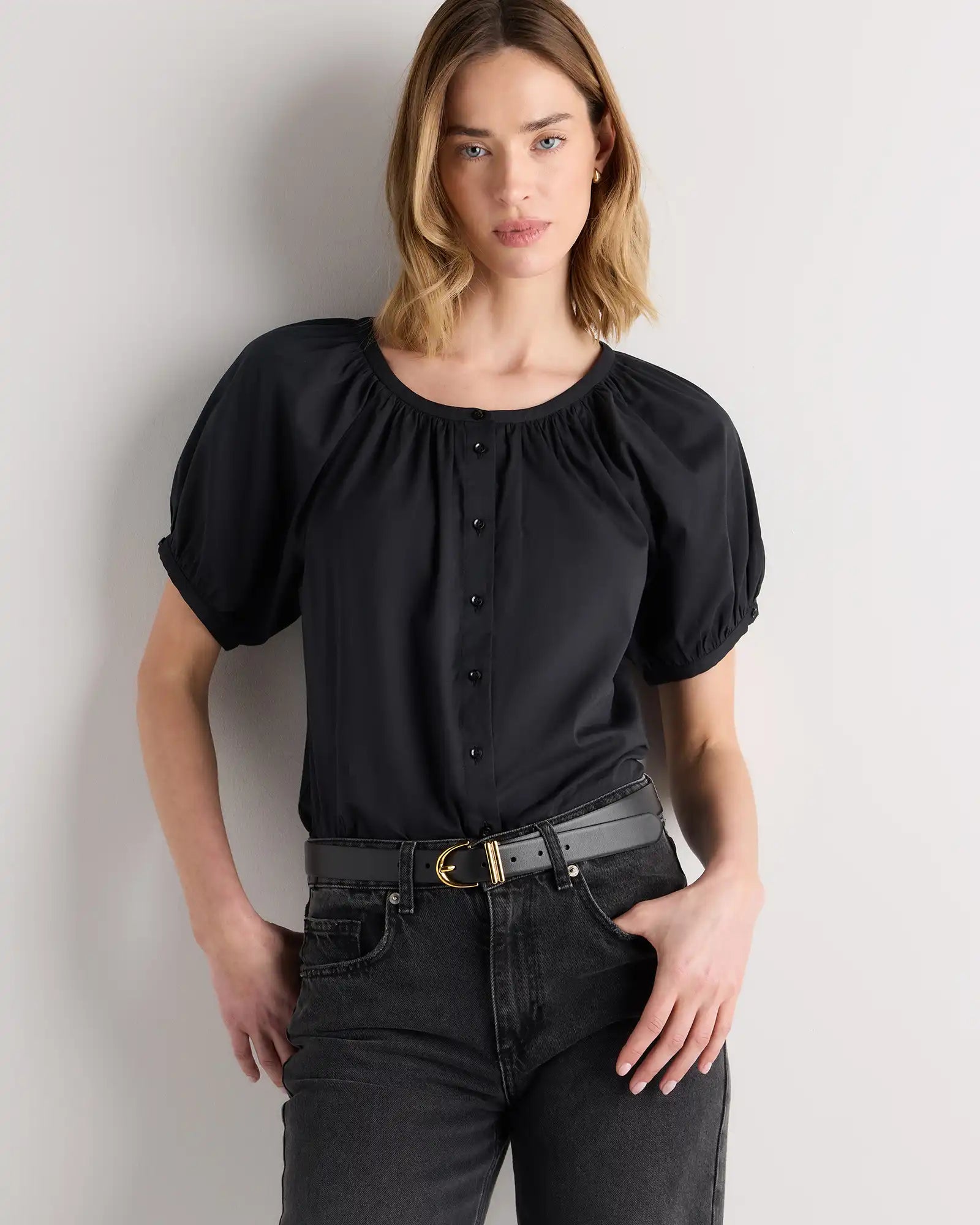 Cotton Viscose Voile Raglan Short Sleeve Blouse