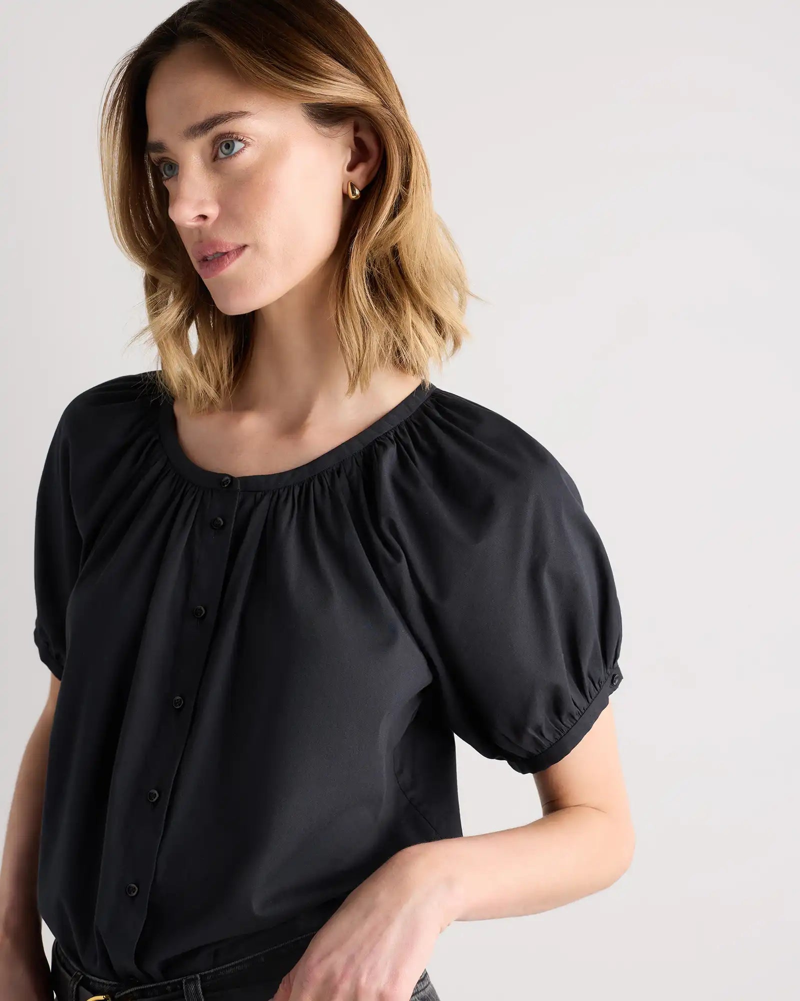Cotton Viscose Voile Raglan Short Sleeve Blouse