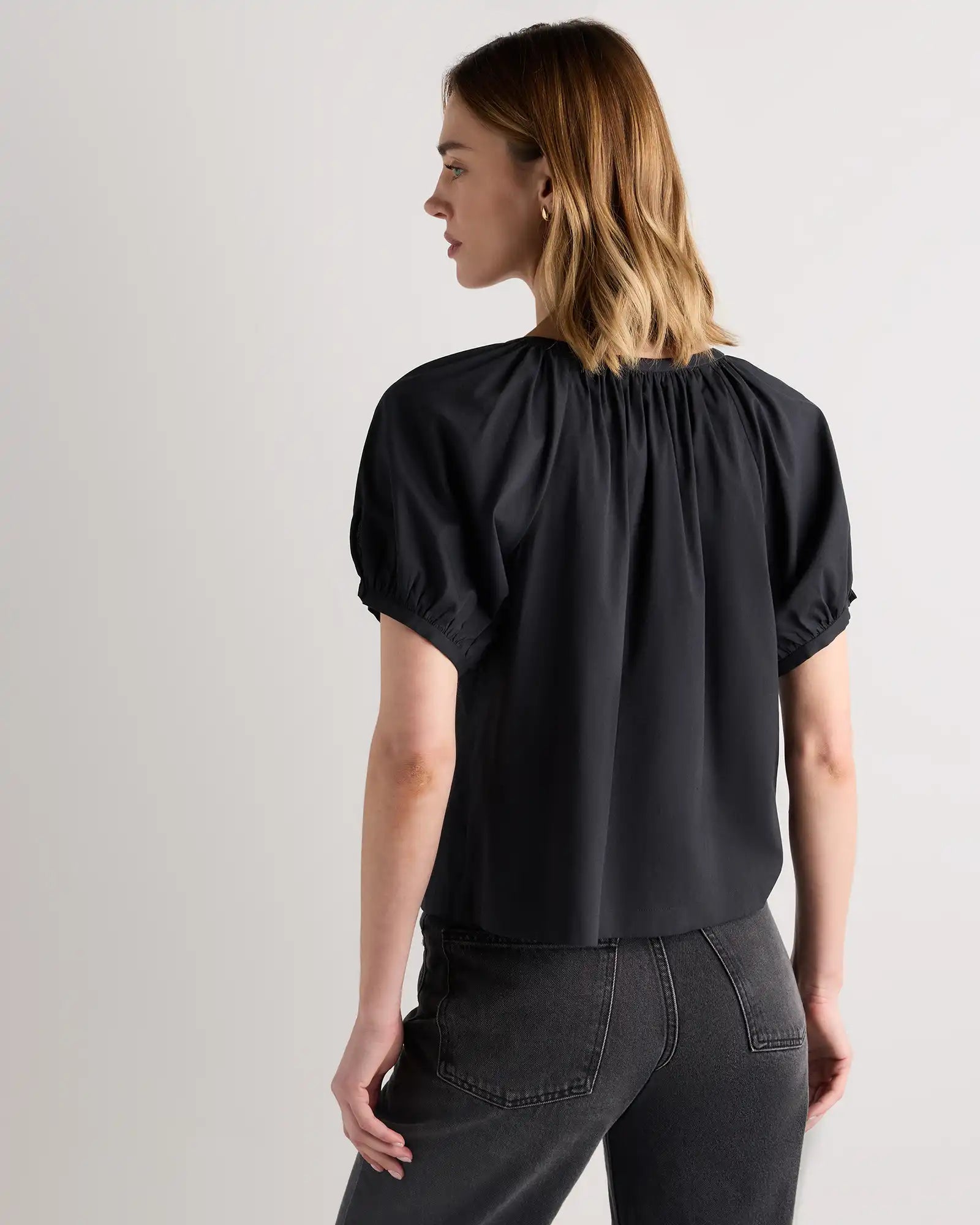 Cotton Viscose Voile Raglan Short Sleeve Blouse