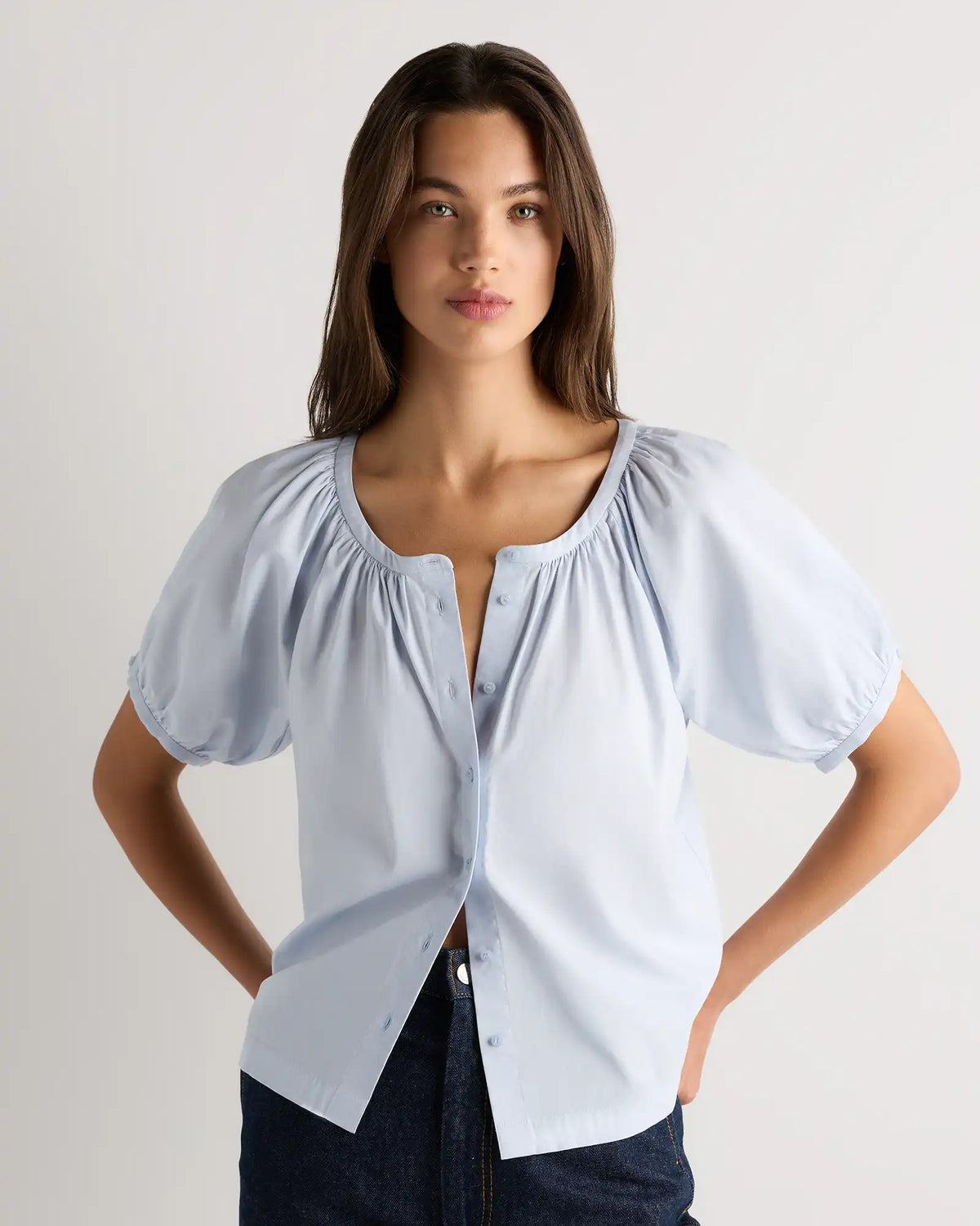 Cotton Viscose Voile Raglan Short Sleeve Blouse