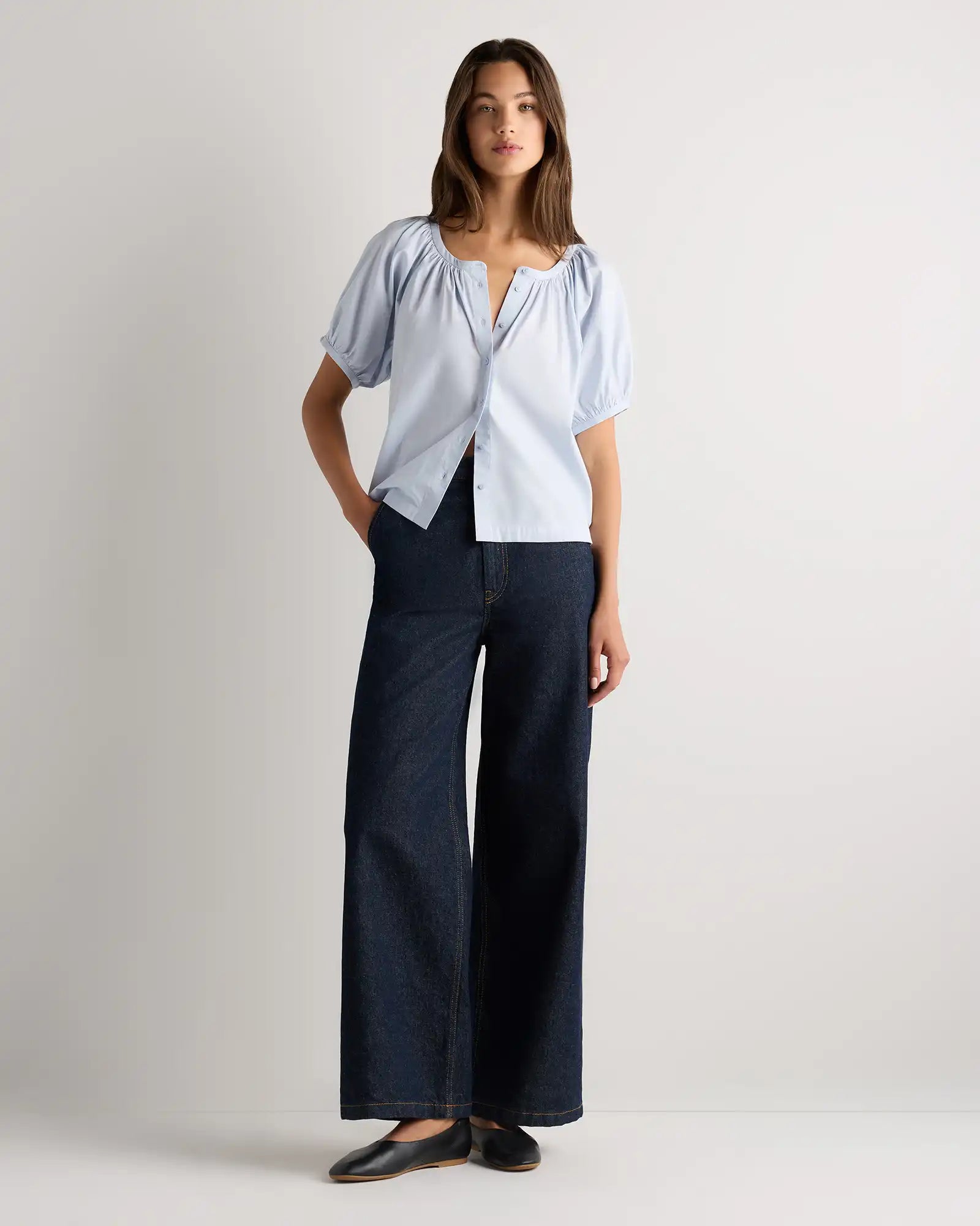 Cotton Viscose Voile Raglan Short Sleeve Blouse