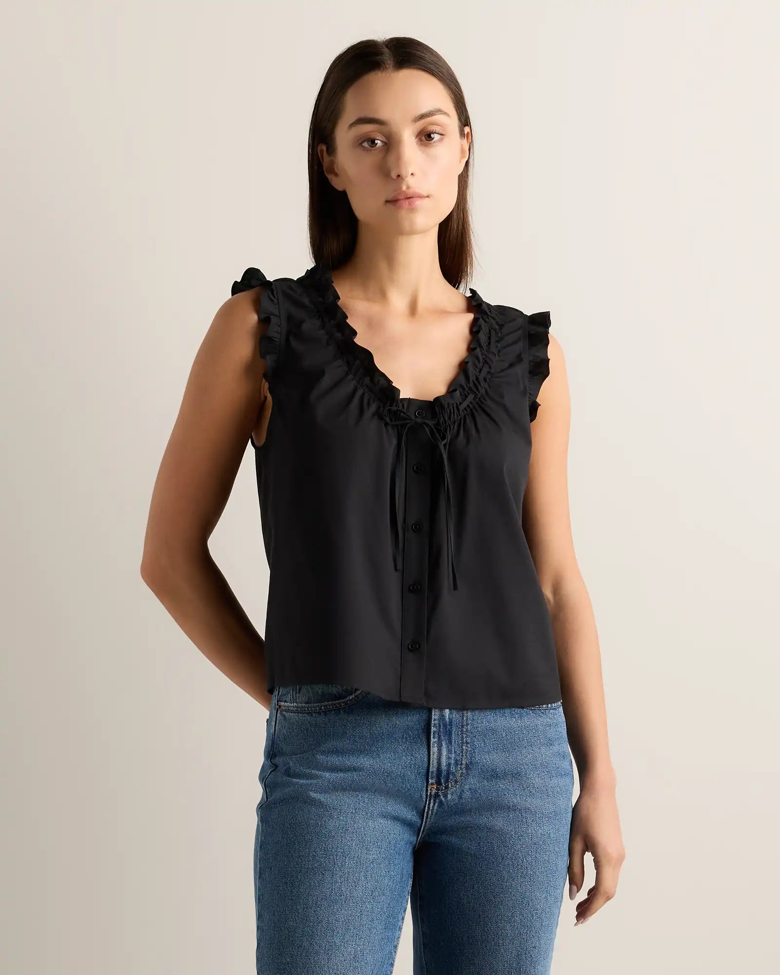 Cotton Viscose Voile Ruffle Trim Tank