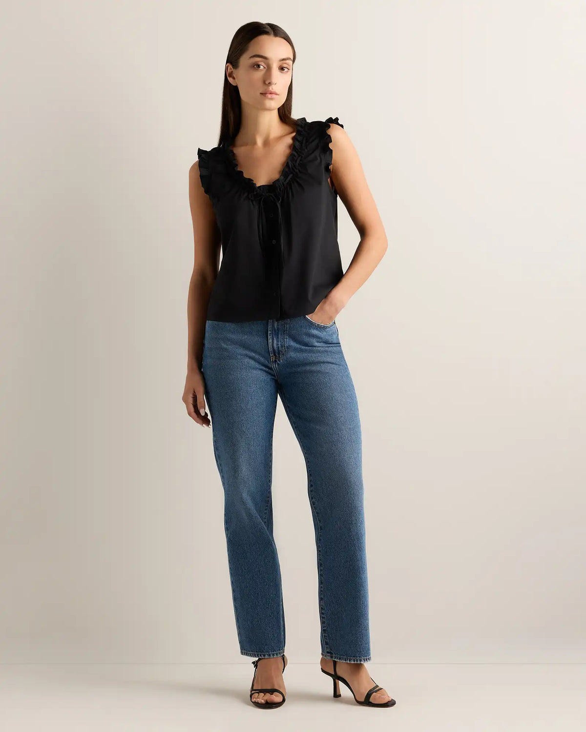 Cotton Viscose Voile Ruffle Trim Tank
