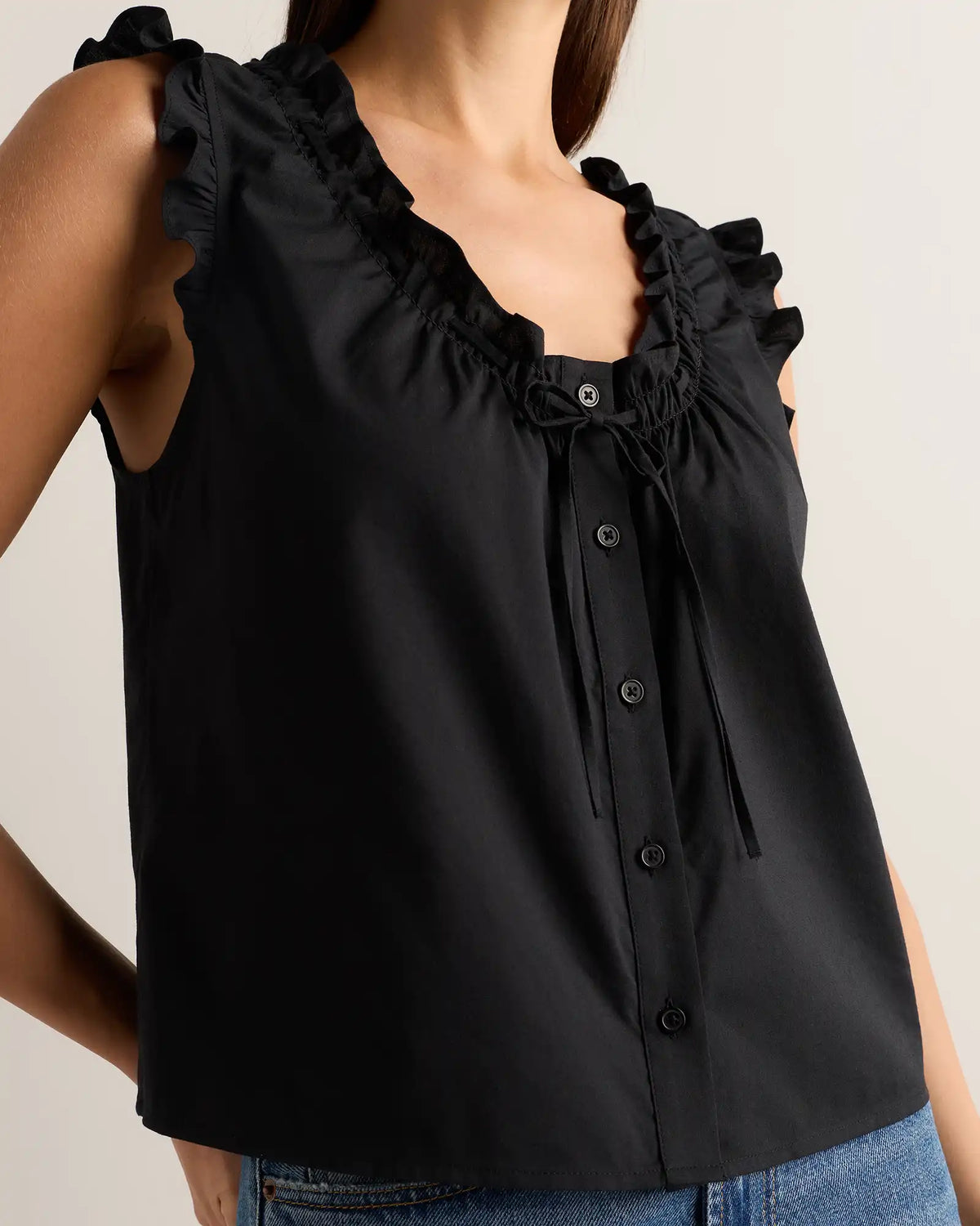 Cotton Viscose Voile Ruffle Trim Tank
