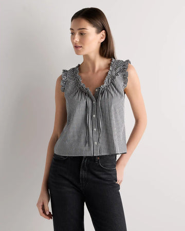 Cotton Viscose Voile Ruffle Trim Tank