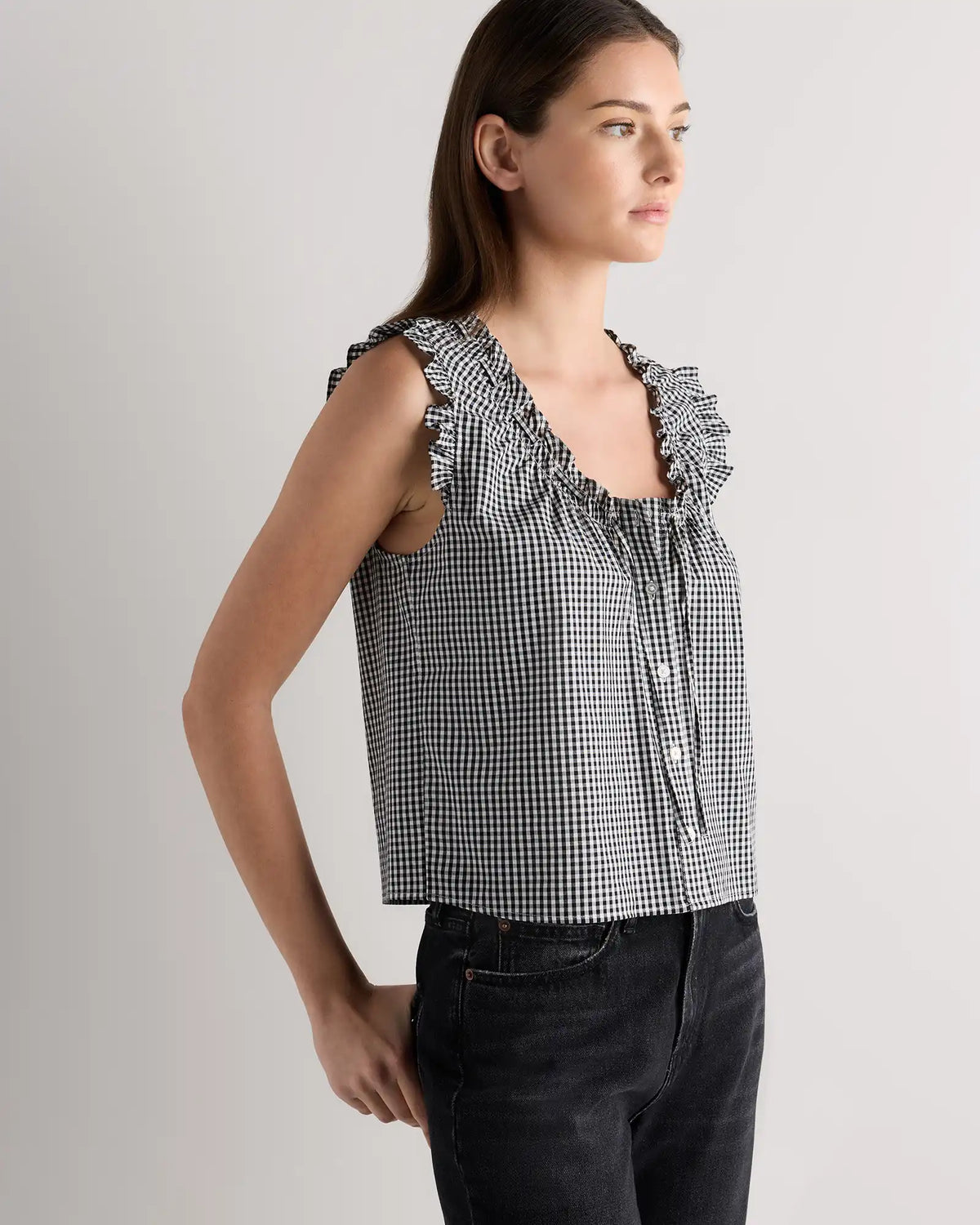 Cotton Viscose Voile Ruffle Trim Tank