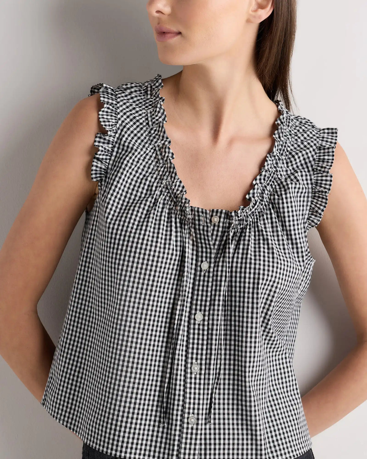 Cotton Viscose Voile Ruffle Trim Tank