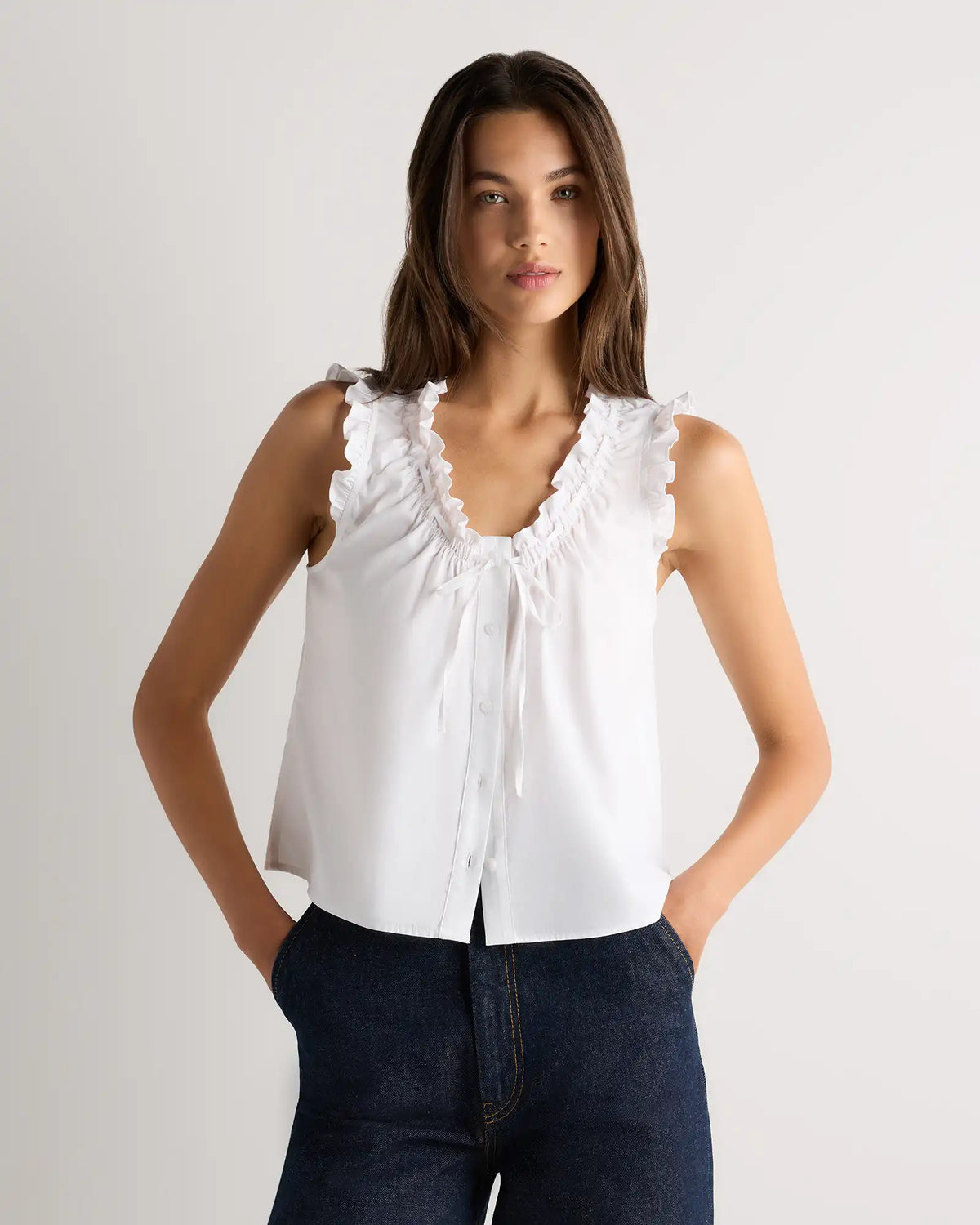 Cotton Viscose Voile Ruffle Trim Tank