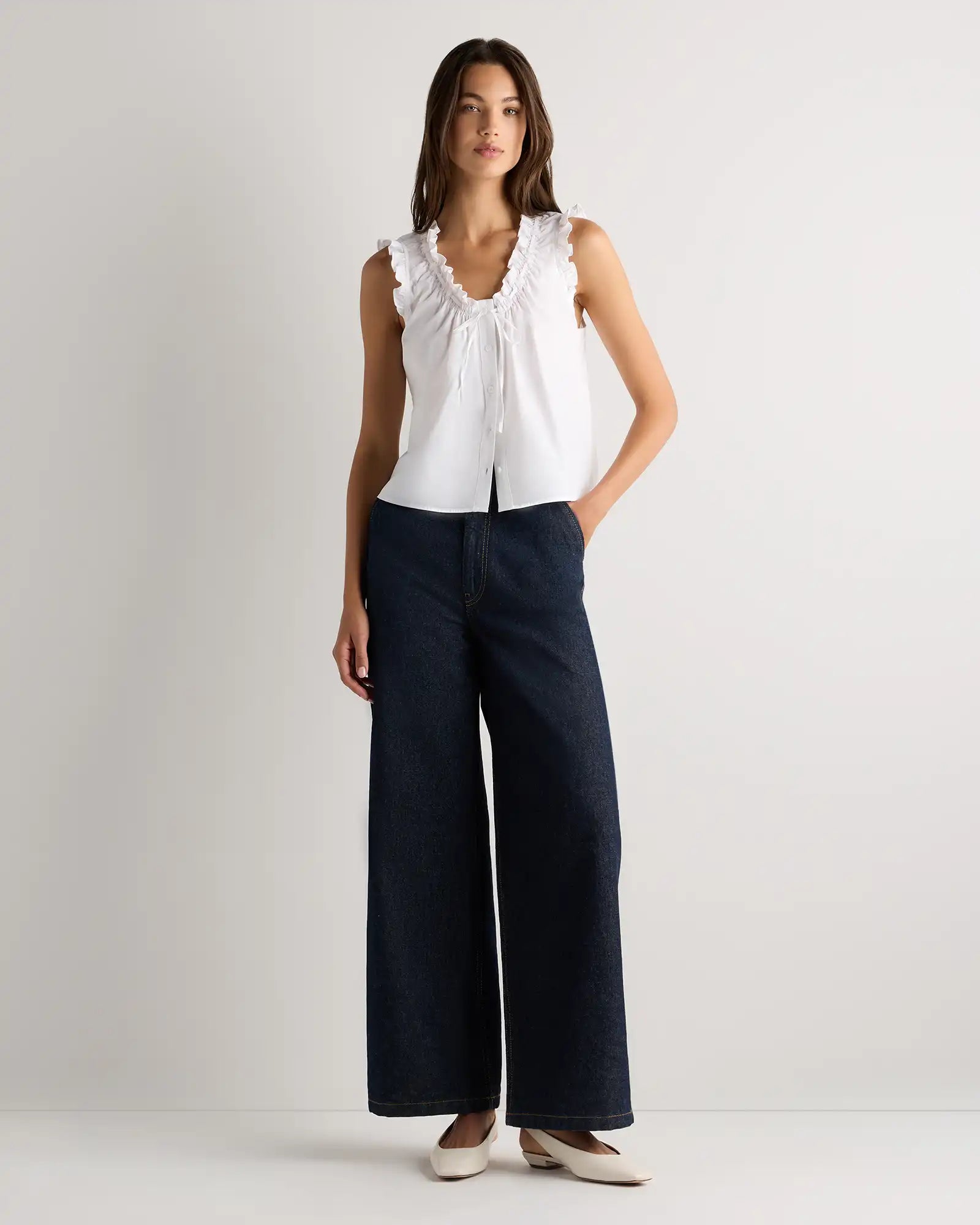 Cotton Viscose Voile Ruffle Trim Tank