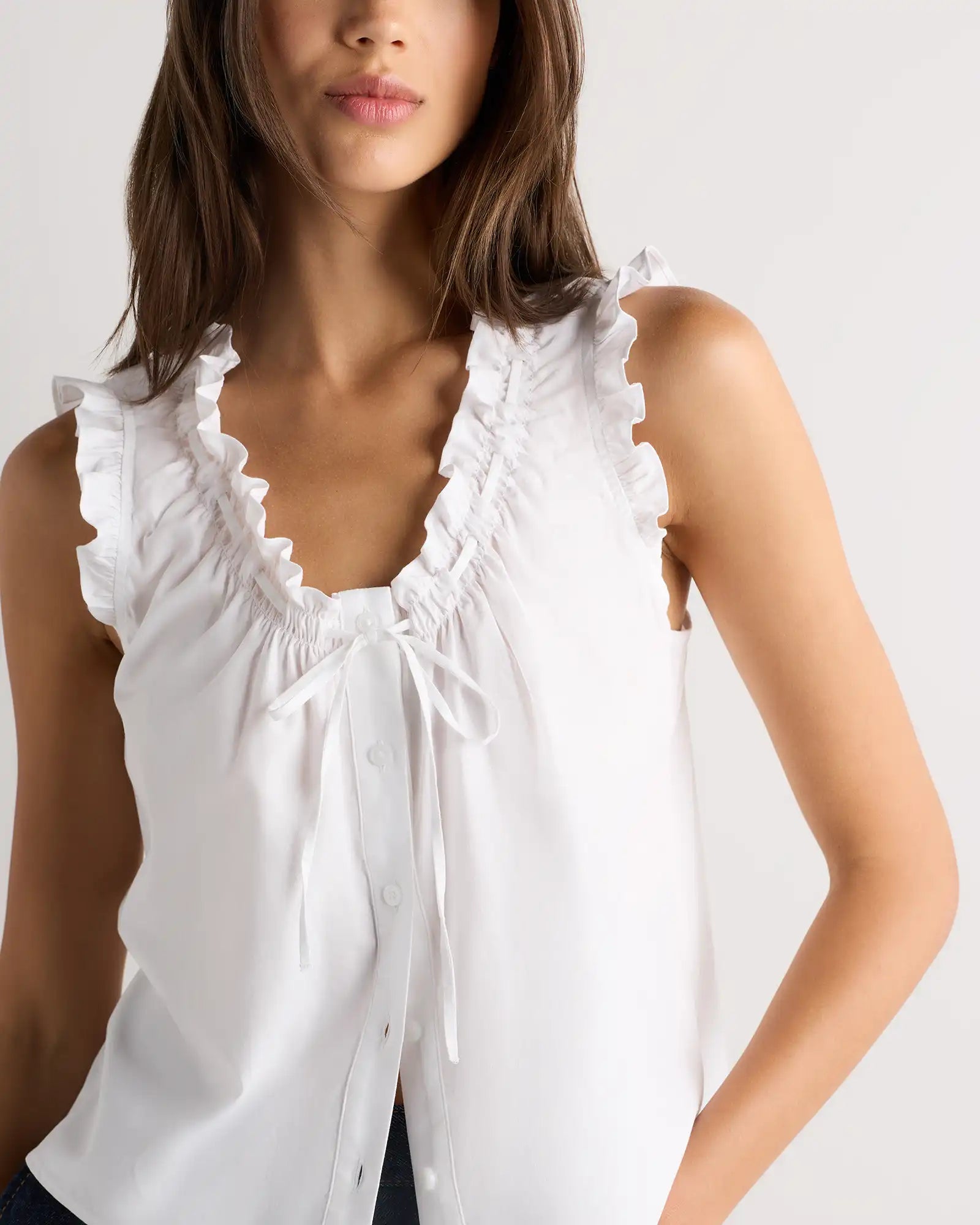 Cotton Viscose Voile Ruffle Trim Tank