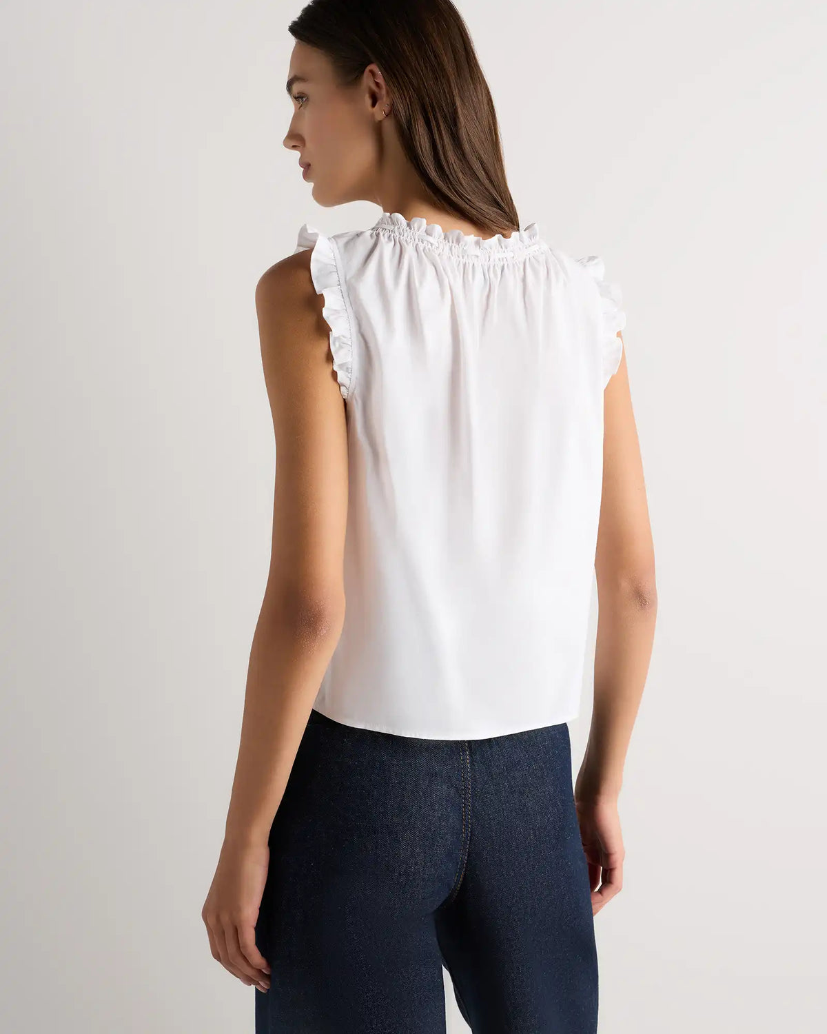 Cotton Viscose Voile Ruffle Trim Tank