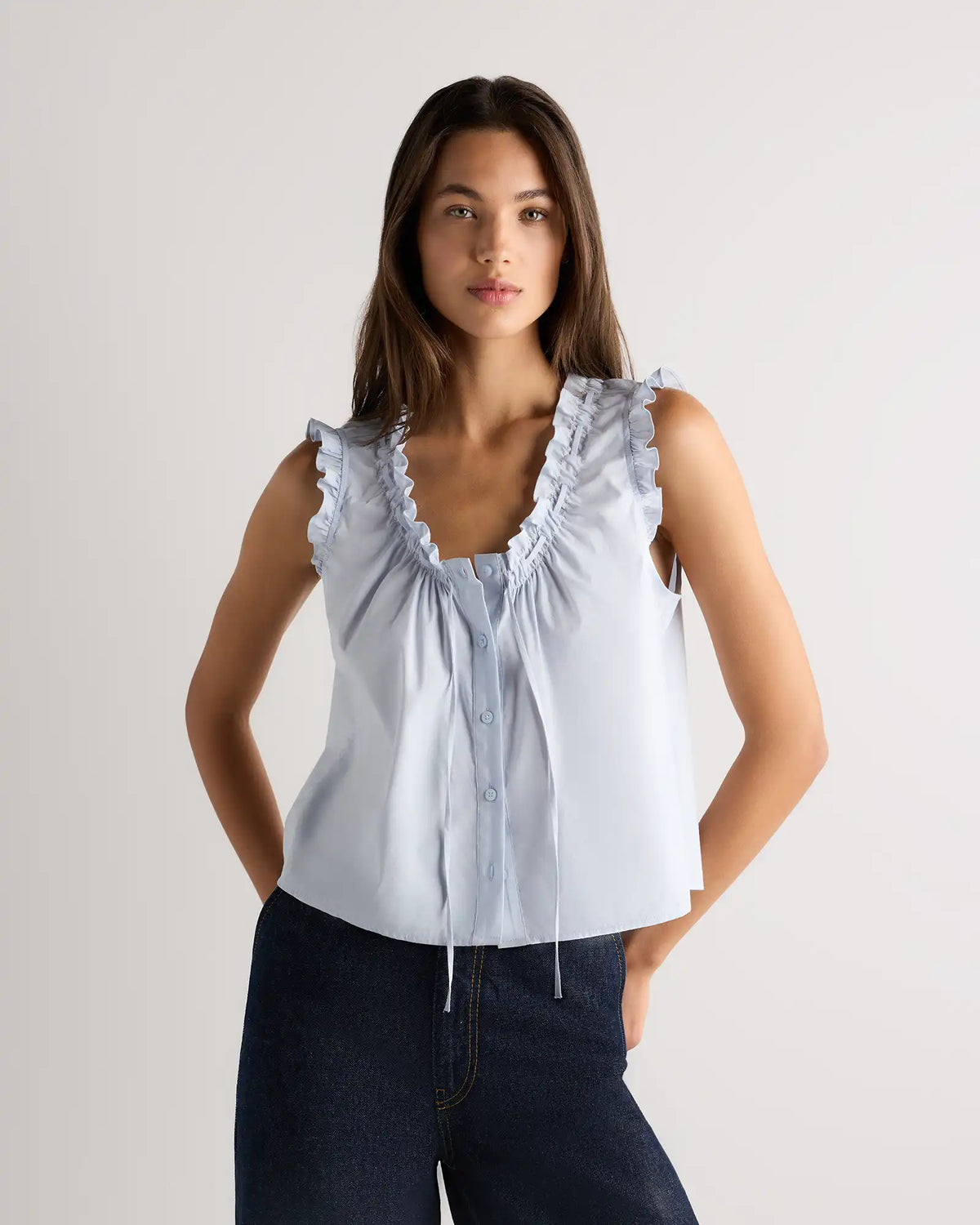 Cotton Viscose Voile Ruffle Trim Tank