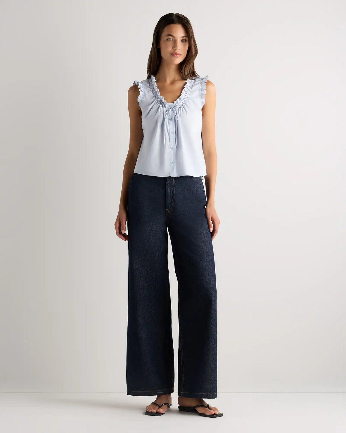Cotton Viscose Voile Ruffle Trim Tank