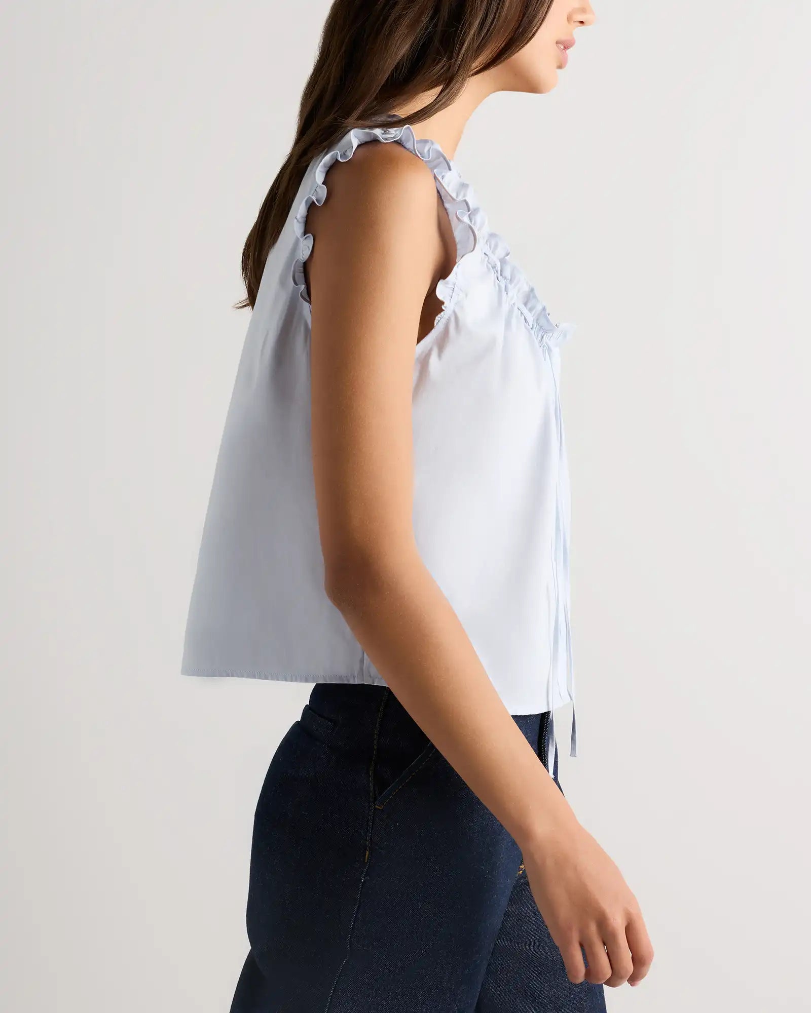 Cotton Viscose Voile Ruffle Trim Tank