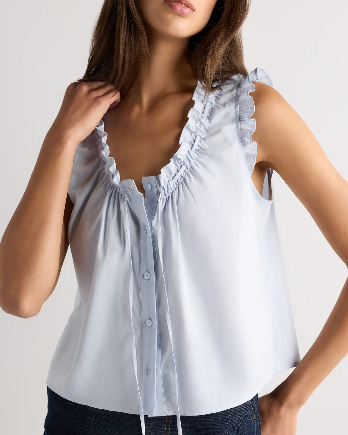 Cotton Viscose Voile Ruffle Trim Tank