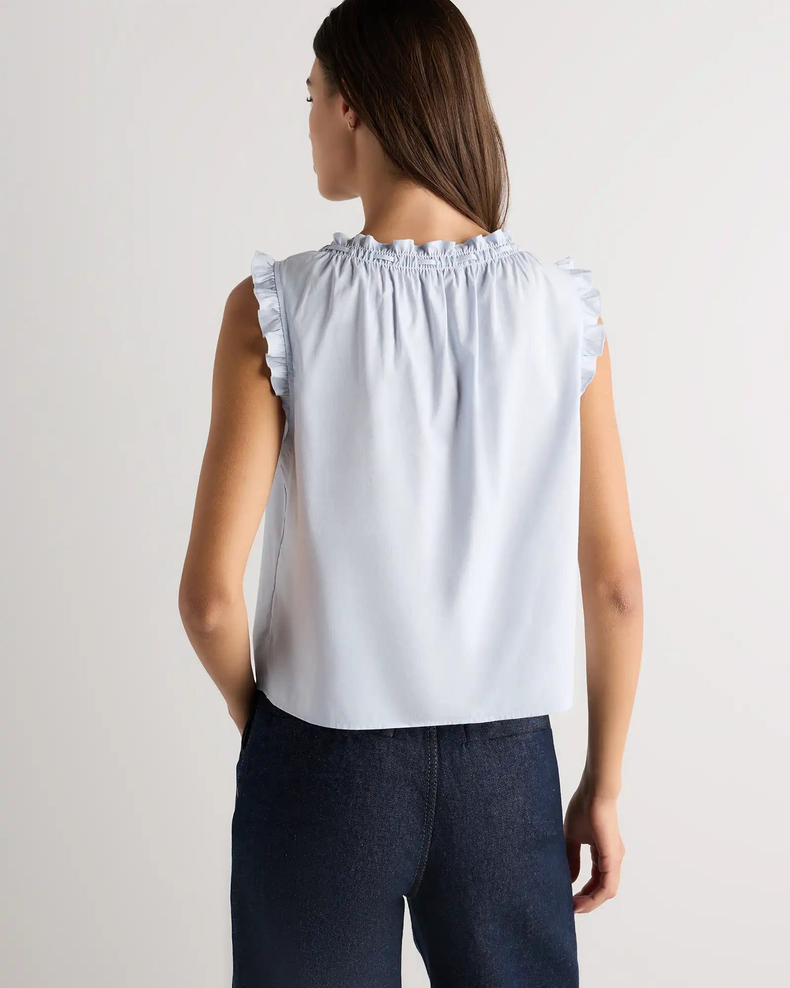 Cotton Viscose Voile Ruffle Trim Tank