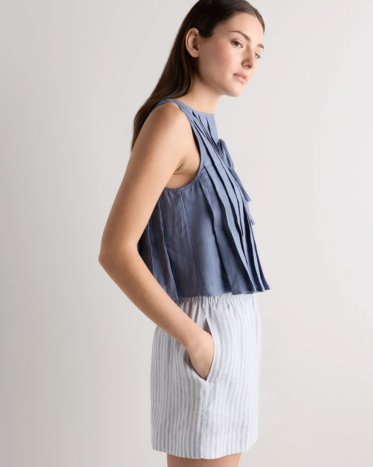 100% European Linen Pleated Tank
