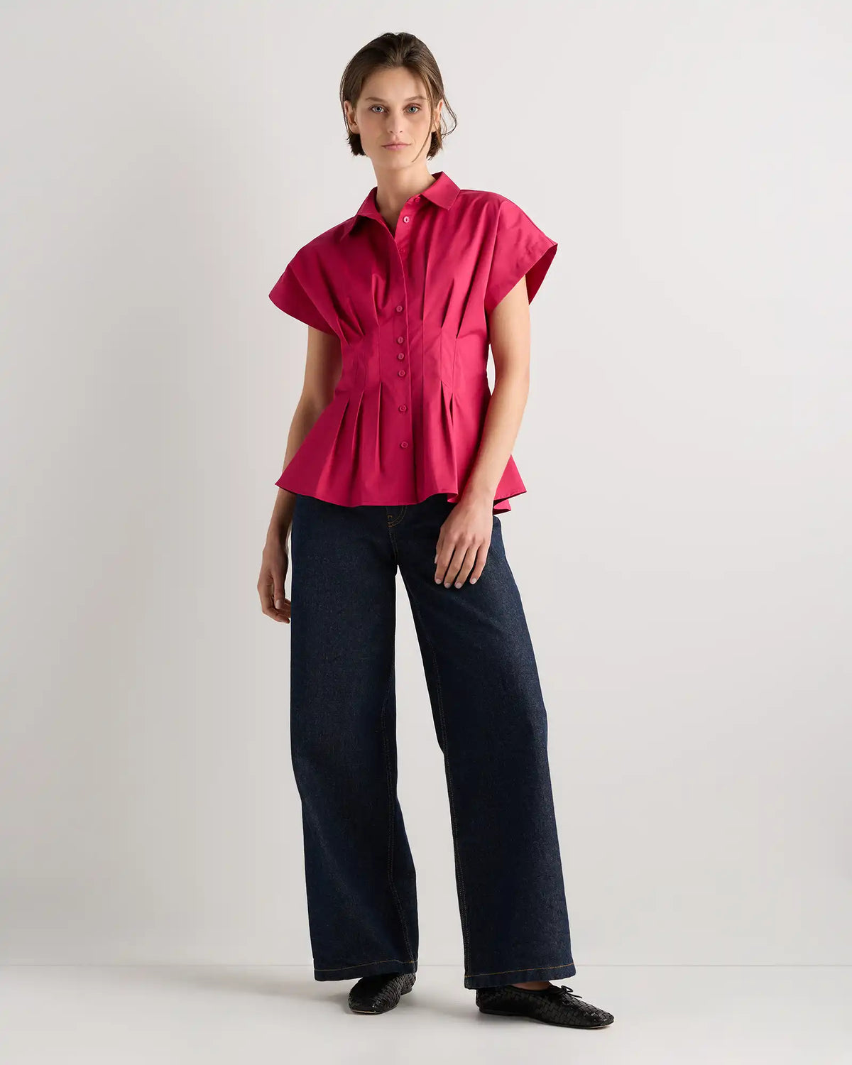 Stretch Twill Pleated Short Sleeve Shirt