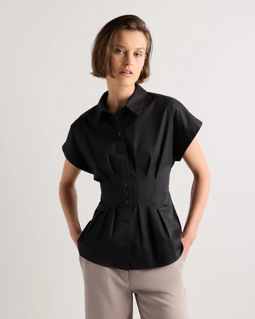 Stretch Twill Pleated Short Sleeve Shirt